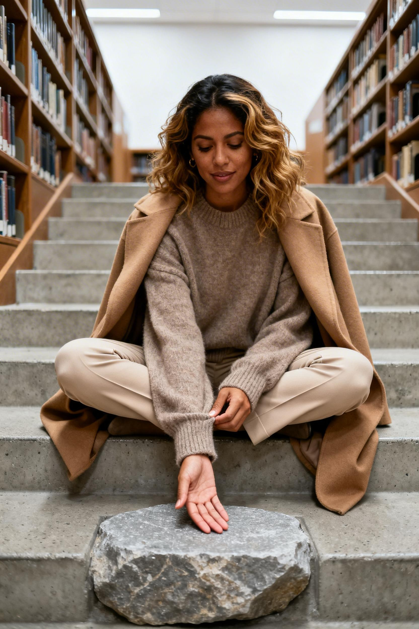 Khaki Leggings Outfit - taupe sweater library