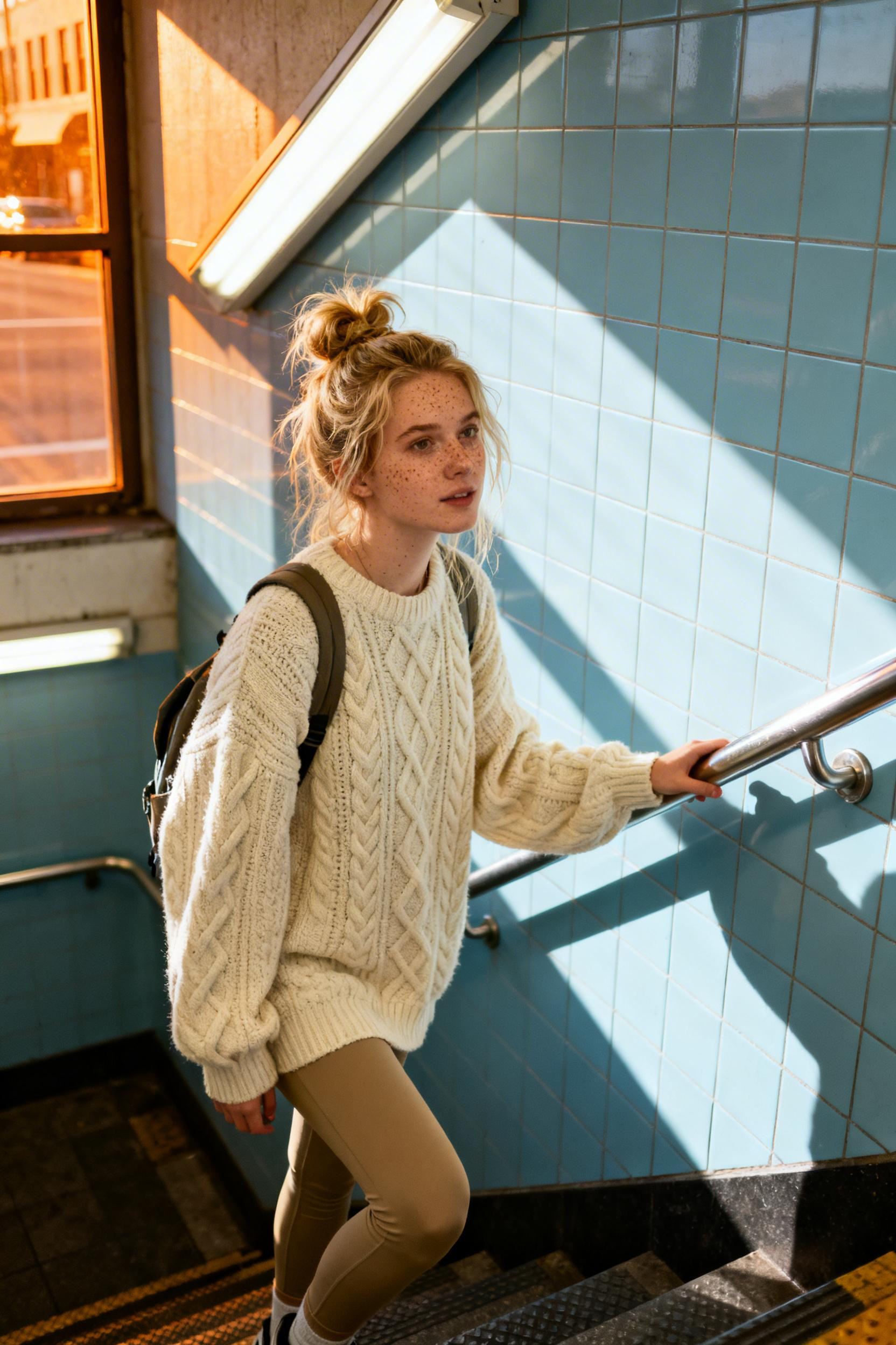 What To Wear With Brown Leggings - cable-knit subway
