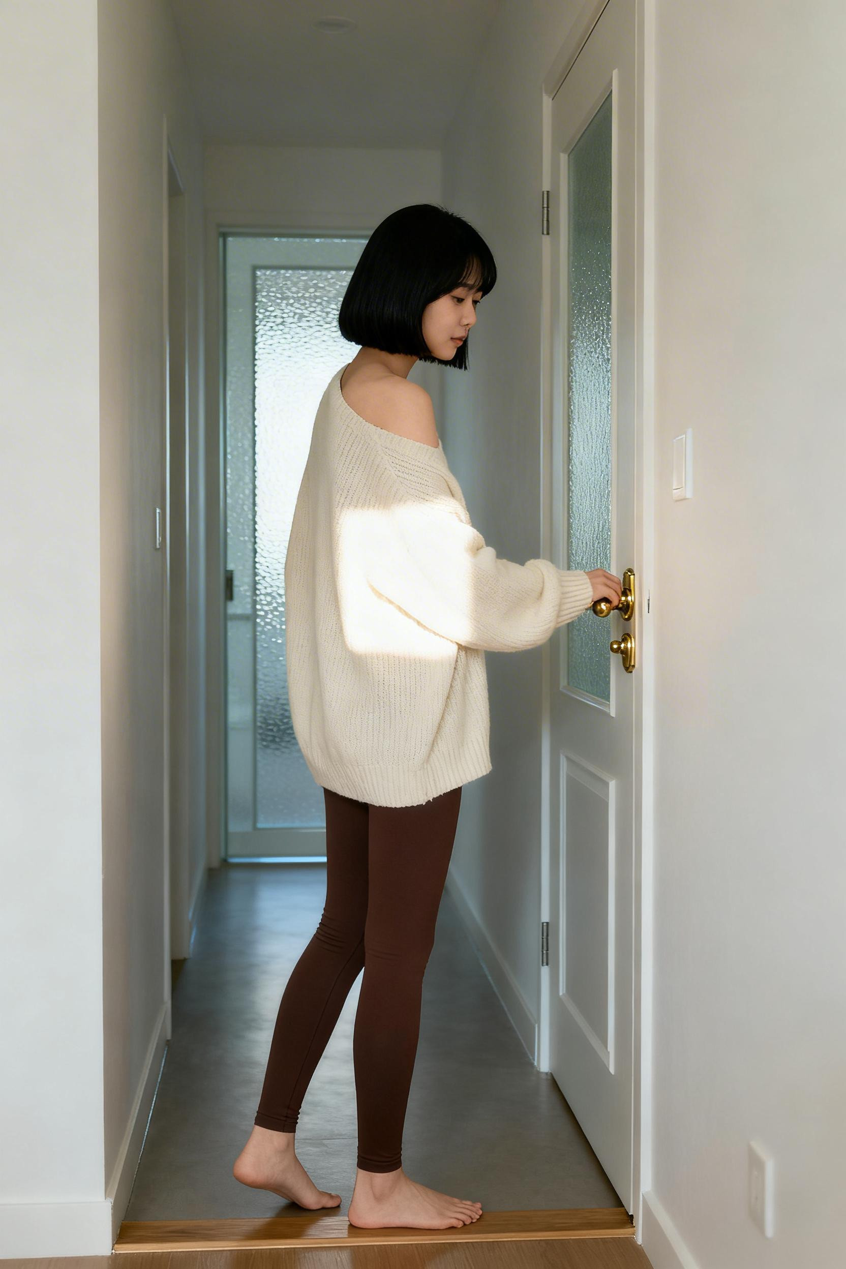 Cream Leggings Outfit - wool sweater apartment