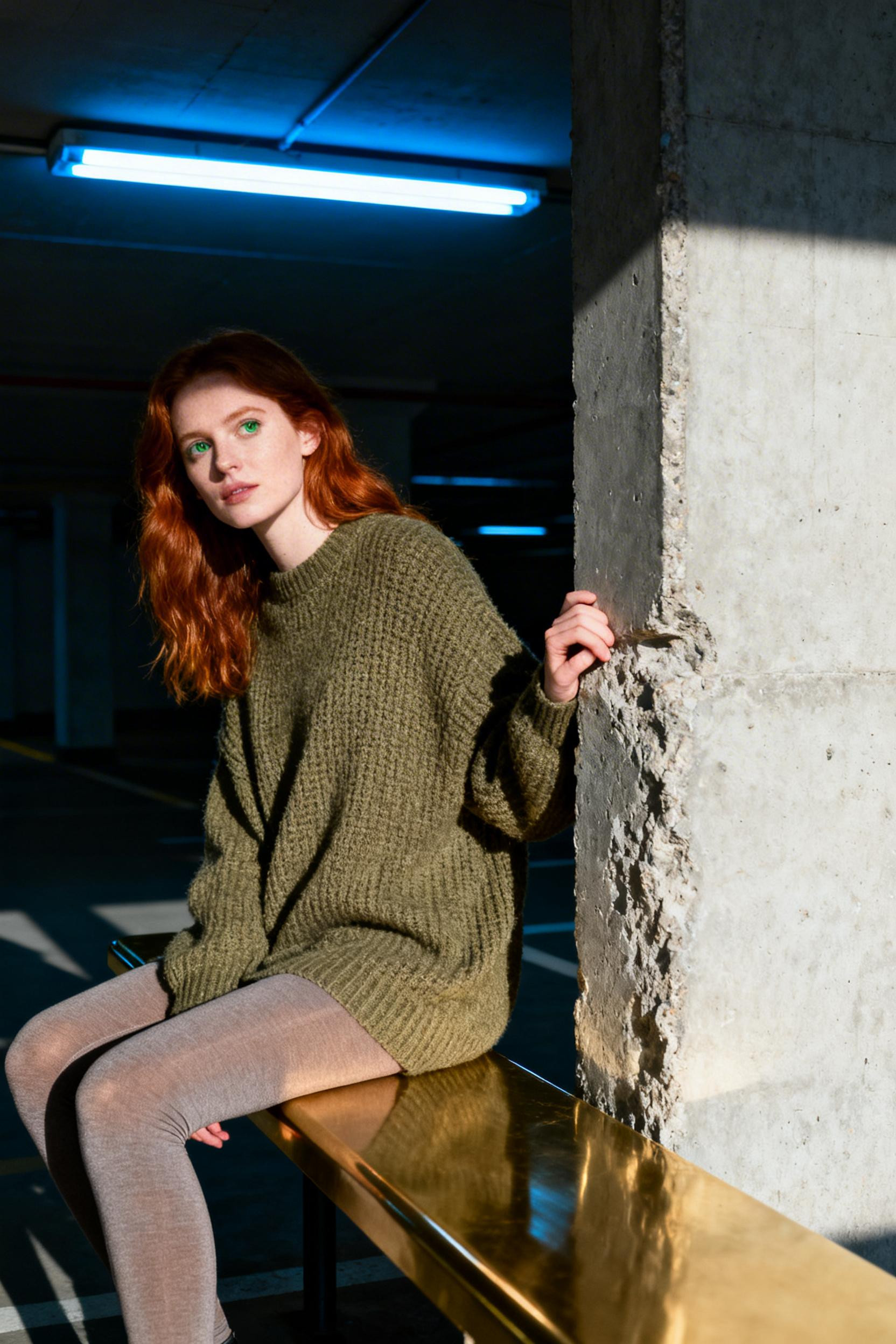 How To Style Brown Leggings - olive sweater industrial