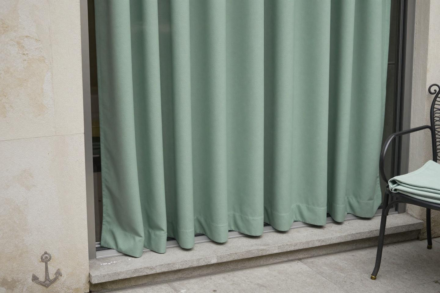 Balcony curtains outdoor in sage with motorized system