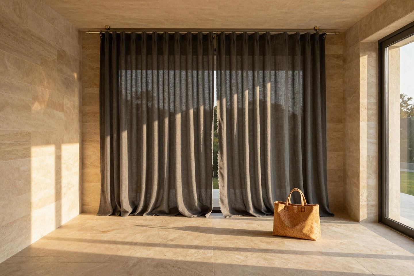 Terrace curtains in charcoal sheer with ceiling track system