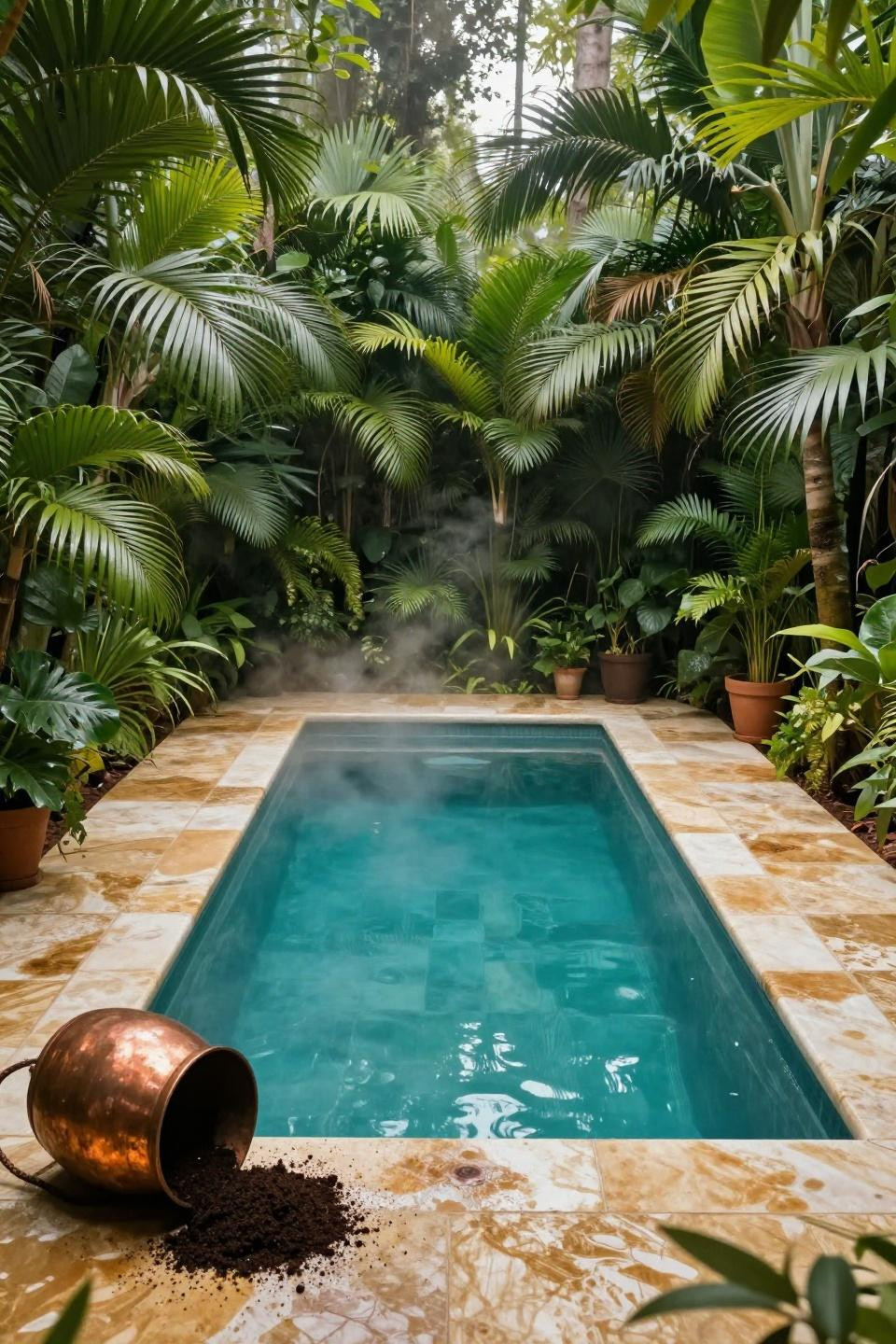 Small pools for small yards with emerald water in tropical foliage