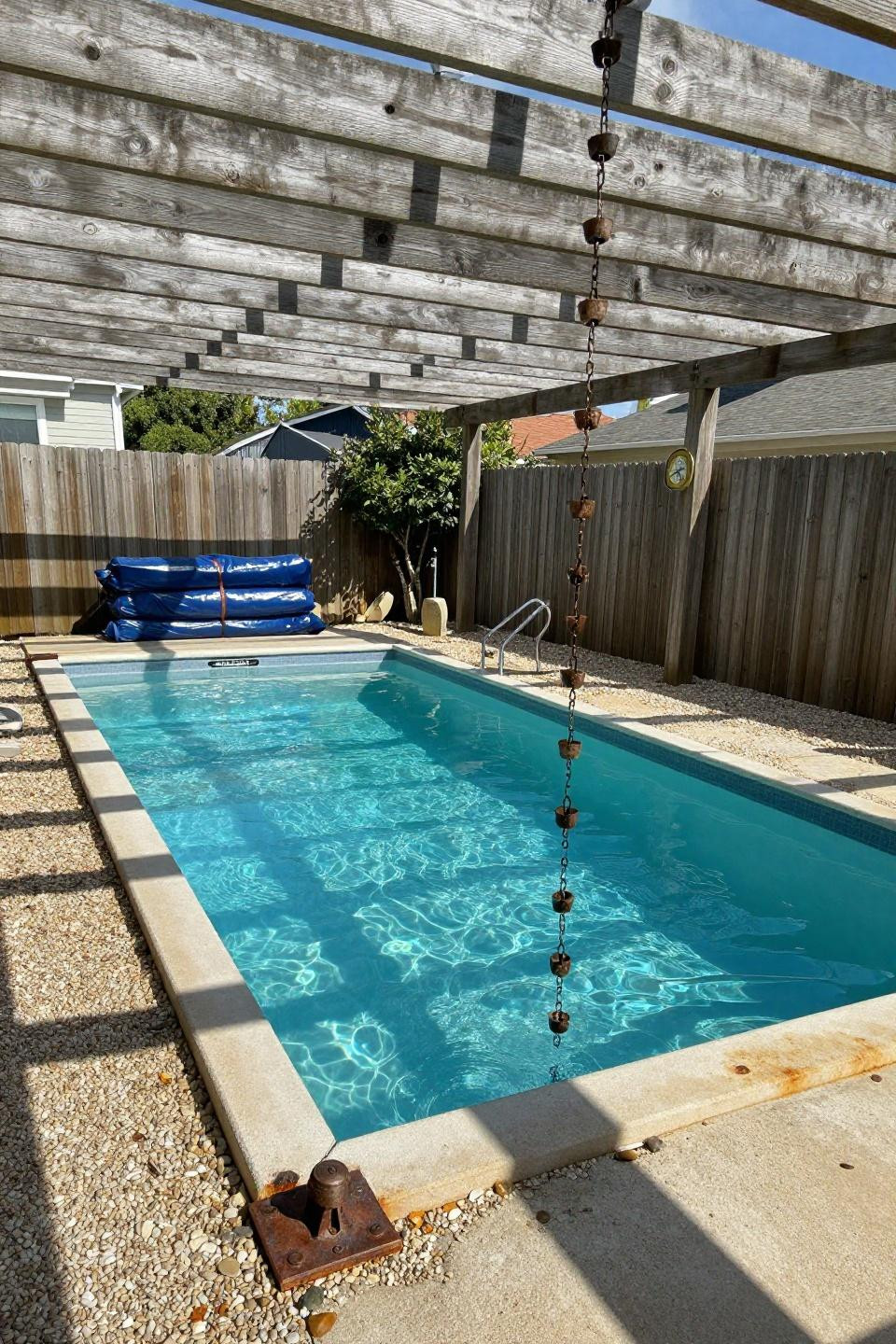 Mini pool ideas with rectangular lap pool in gravel hardscape
