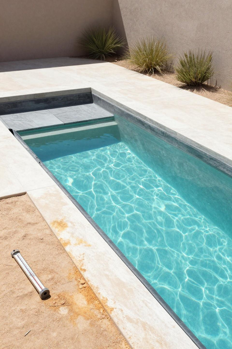 Pool area ideas featuring angular concrete platform in Southwestern courtyard