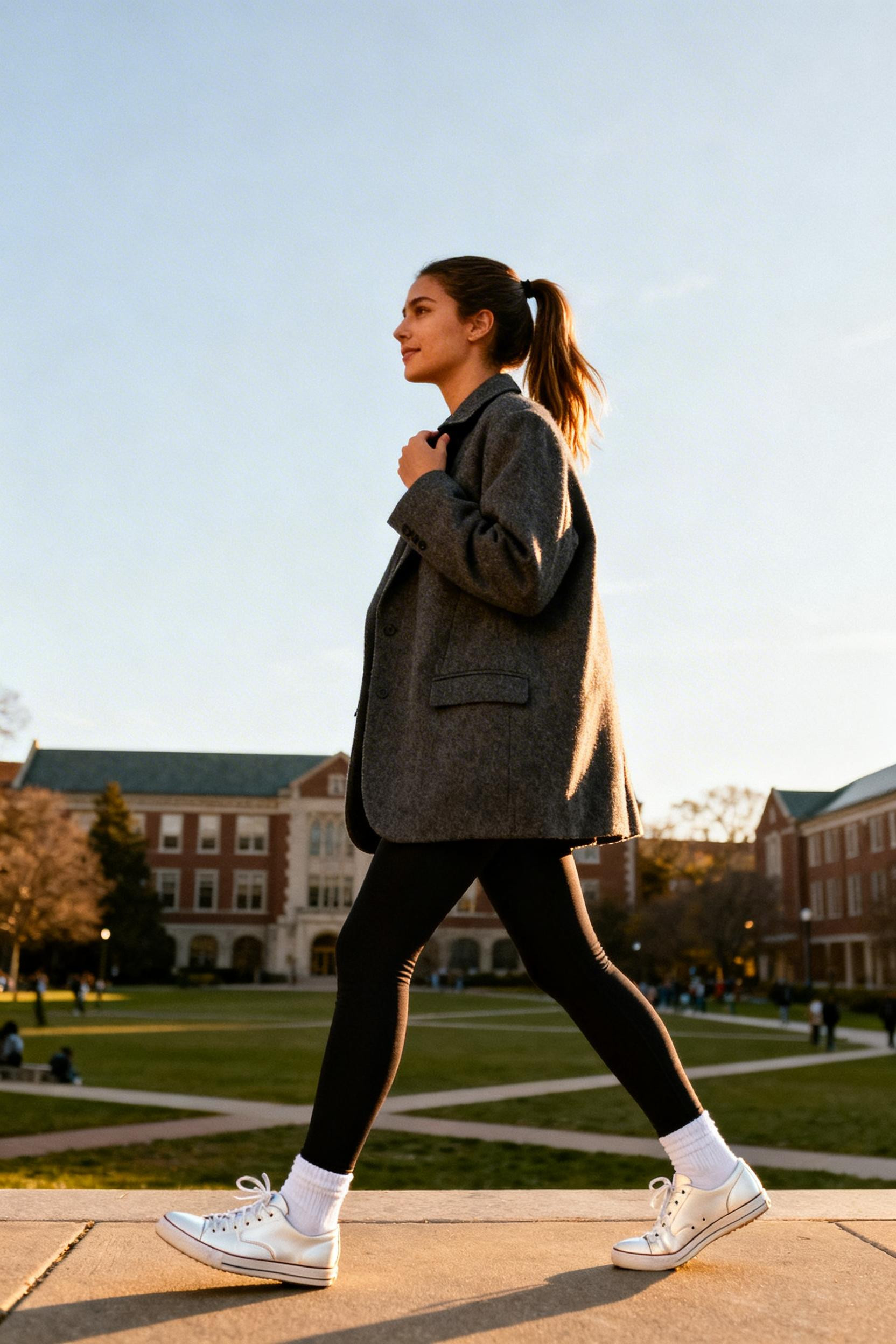 Outfit Inspo With Leggings - charcoal blazer campus