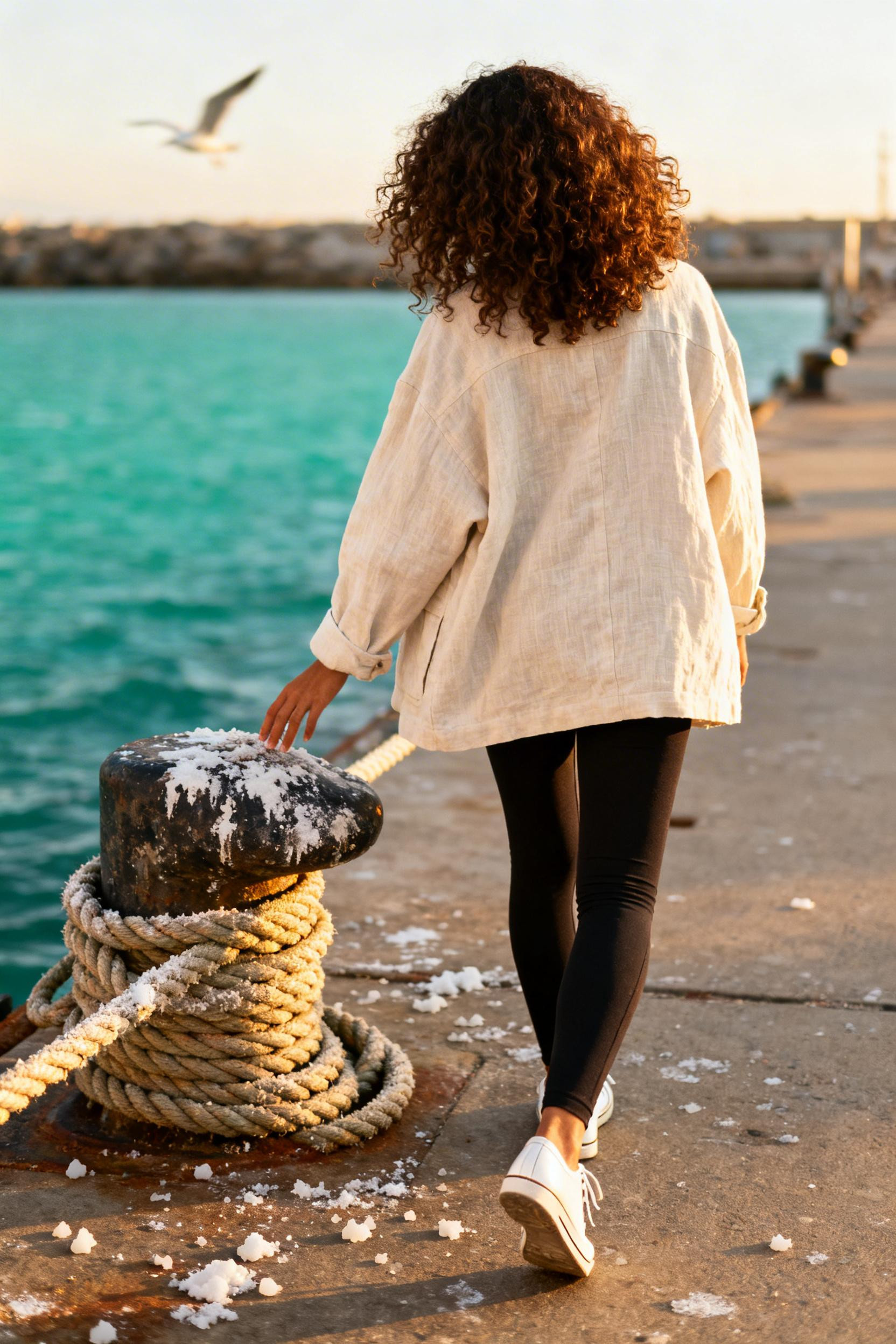 What To Wear With Leggings To School - cream linen jacket harbor