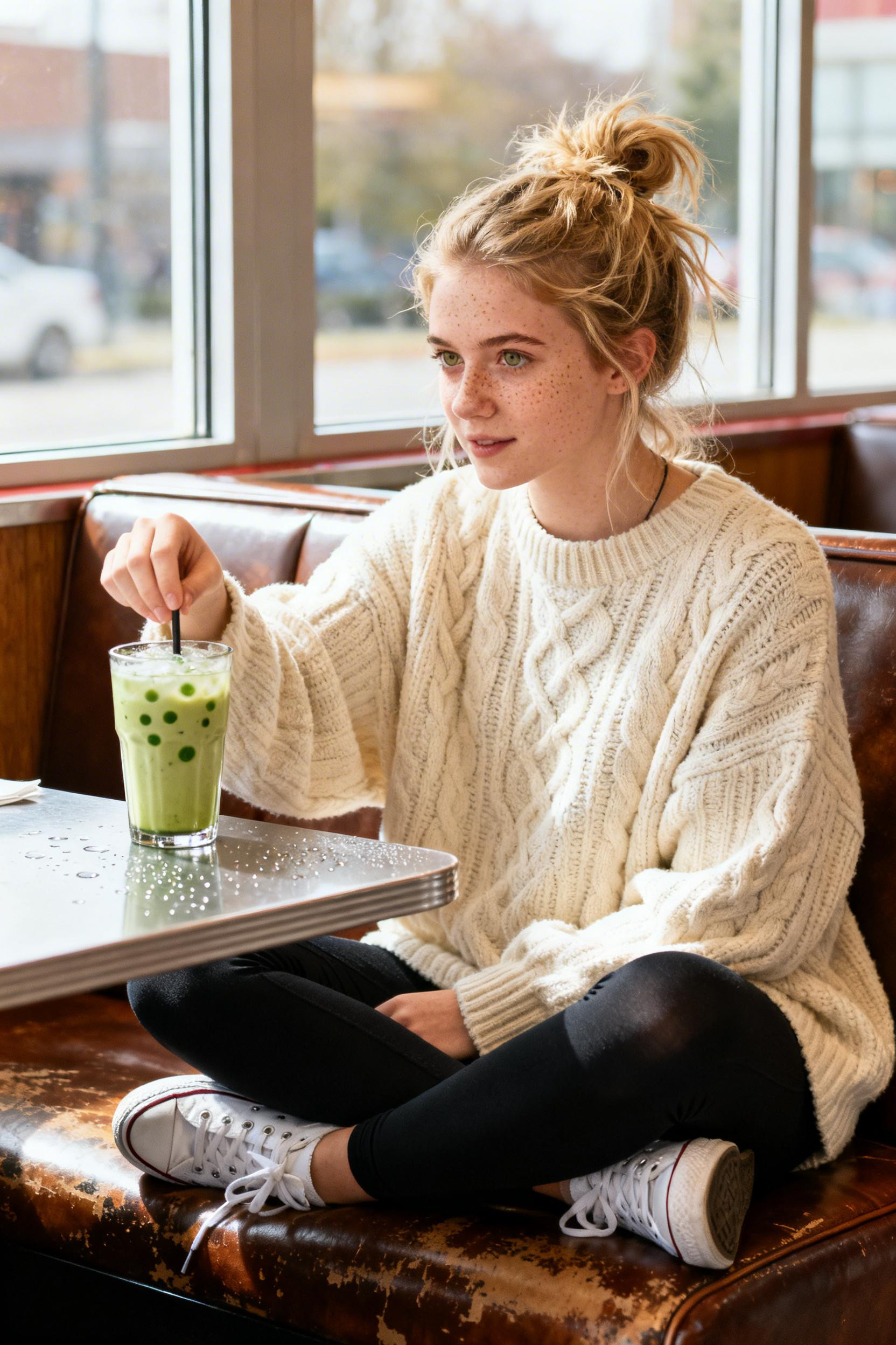 Lazy Fits For School - cream sweater diner