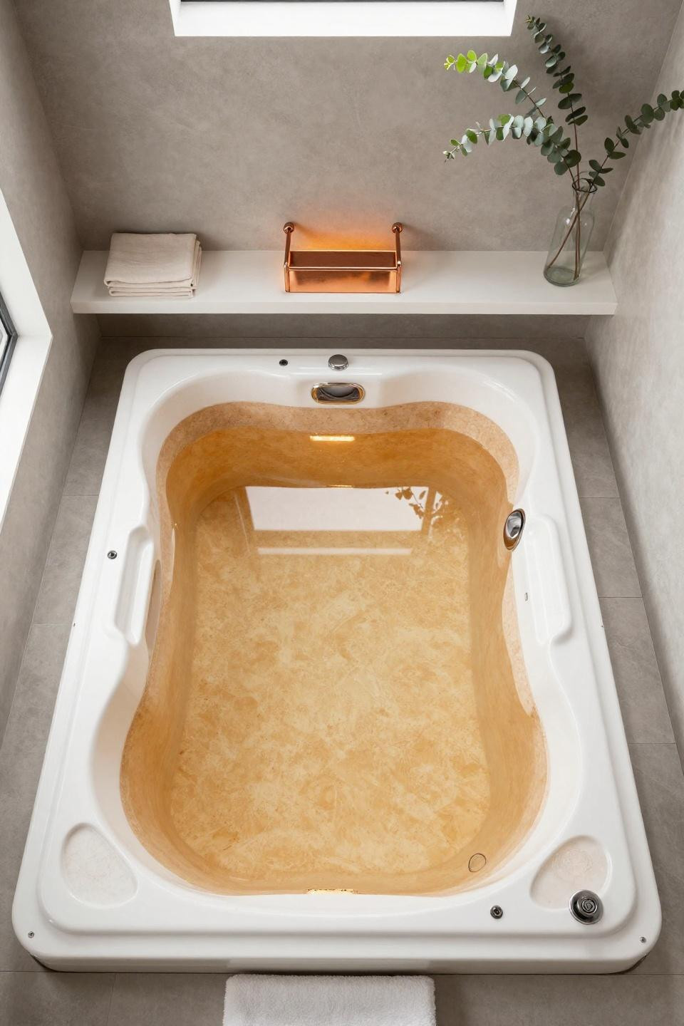 Pool cabana ideas with warm honey travertine hot tub surround and white lacquered cabinetry