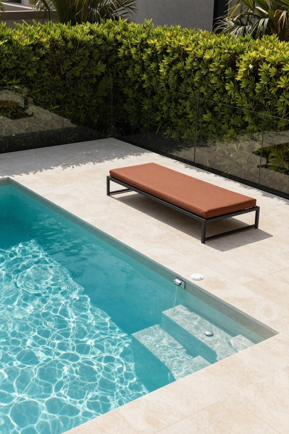Small swimming pools backyard with zero edge design