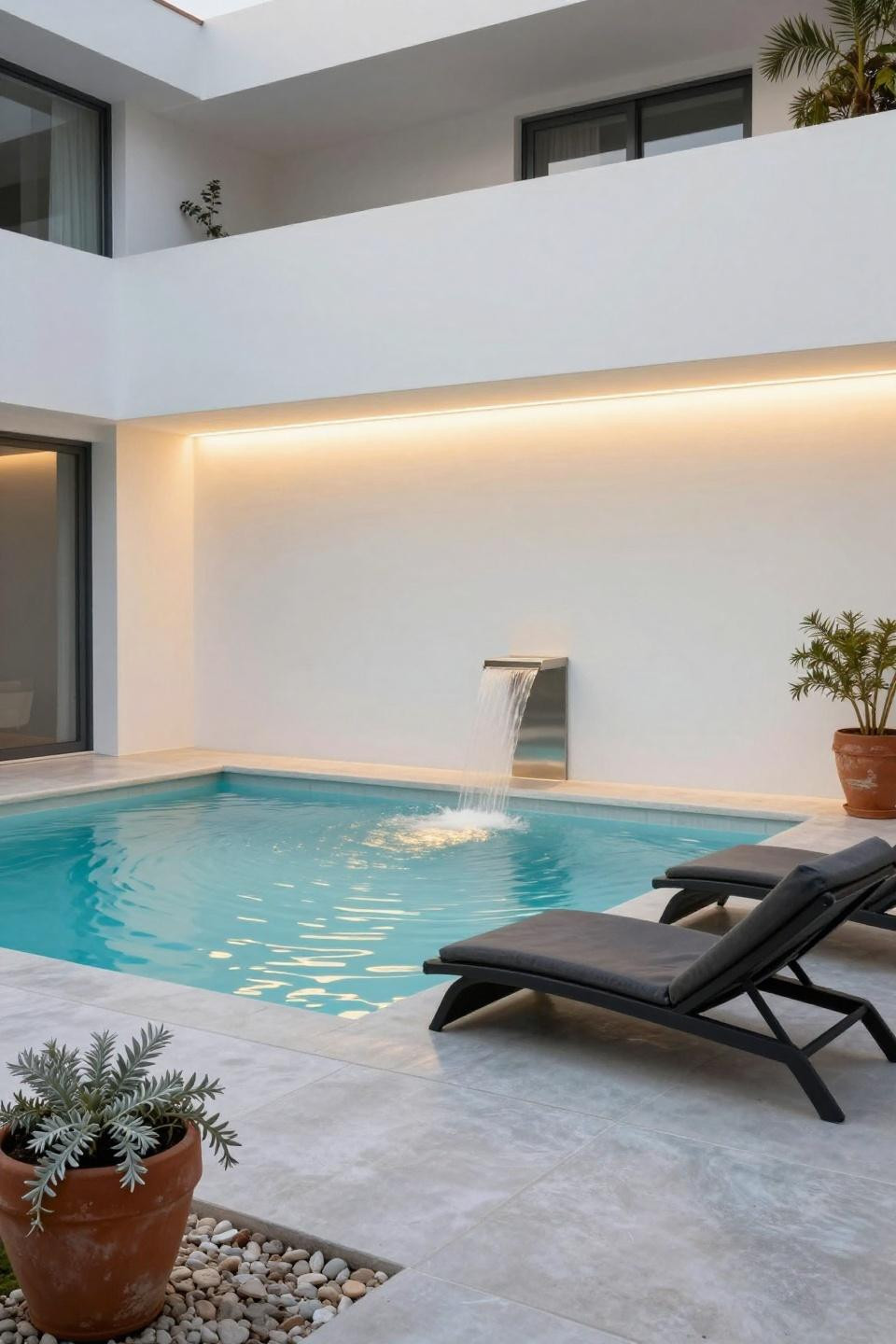 Backyard pool and patio ideas with LED underwater lighting