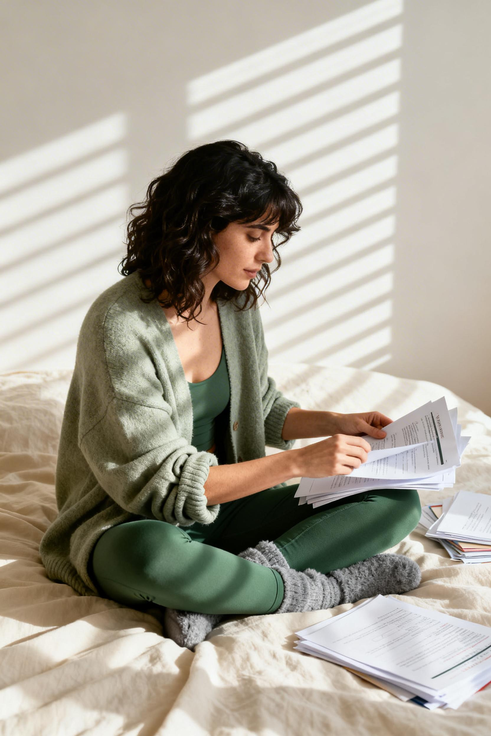 Winter Teaching Outfits - sage cardigan leggings socks