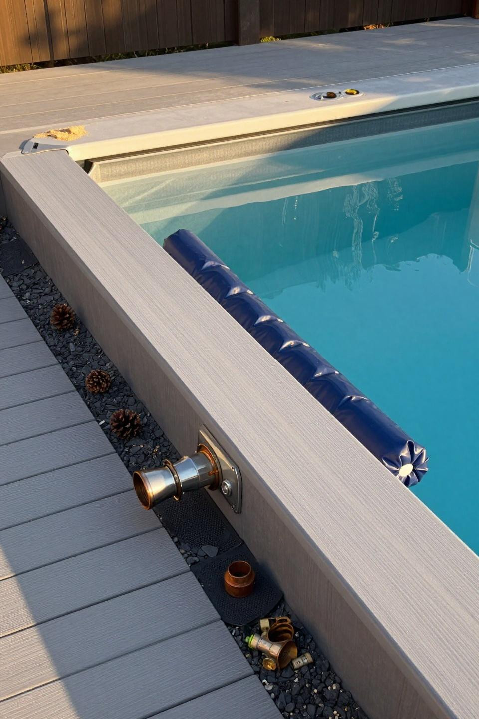 Intex pool ideas with semi-inground installation and composite deck