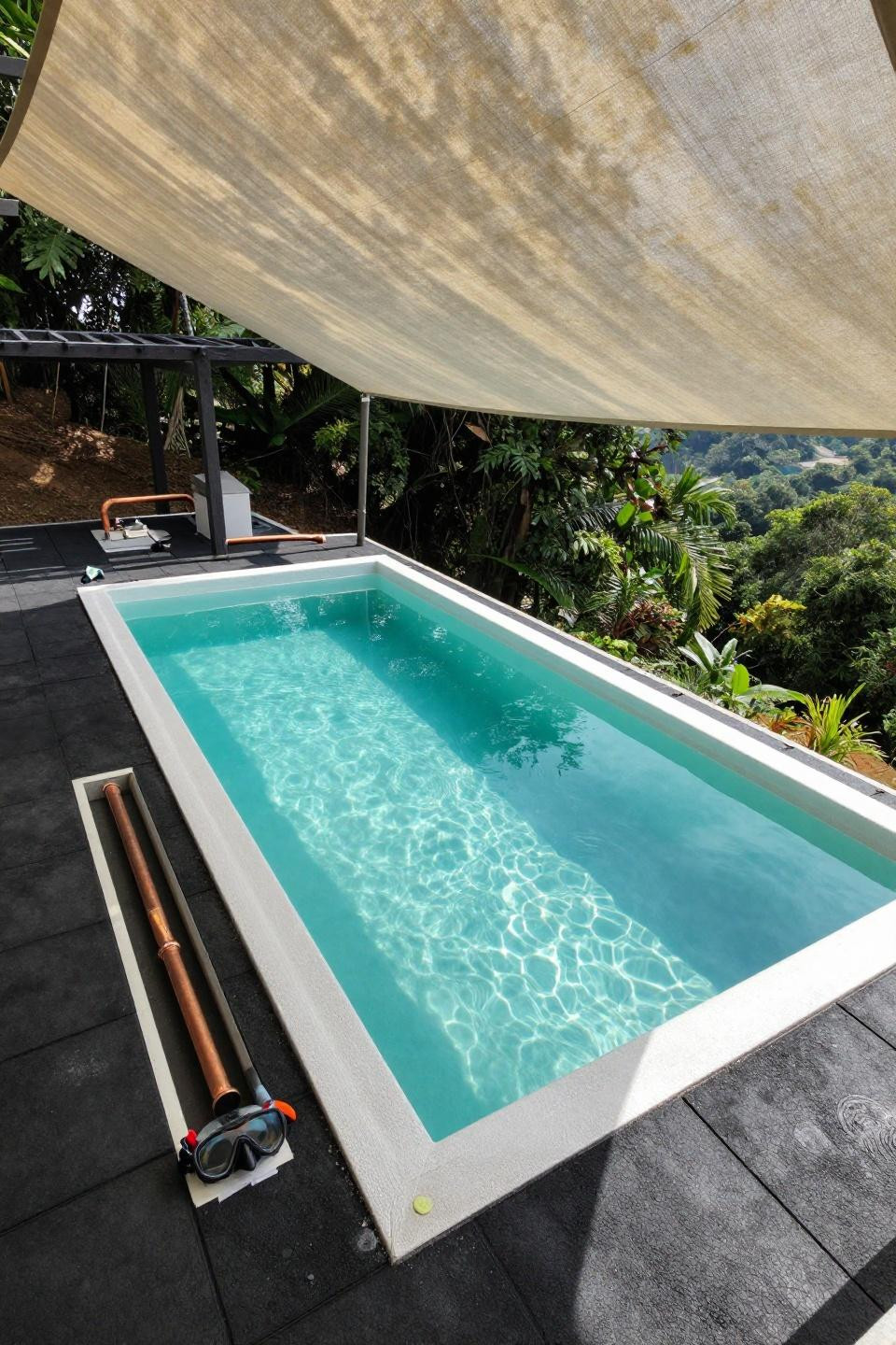 Above ground pool landscaping backyard with infinity edge and hillside views