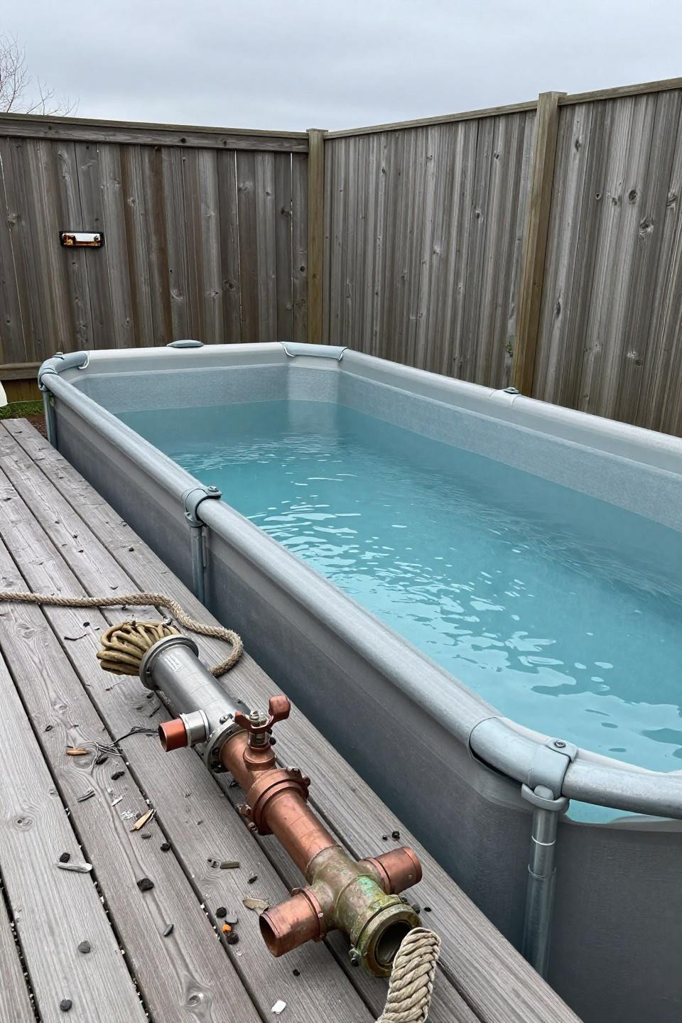 Above ground pool ideas with galvanized steel frame and cedar fence
