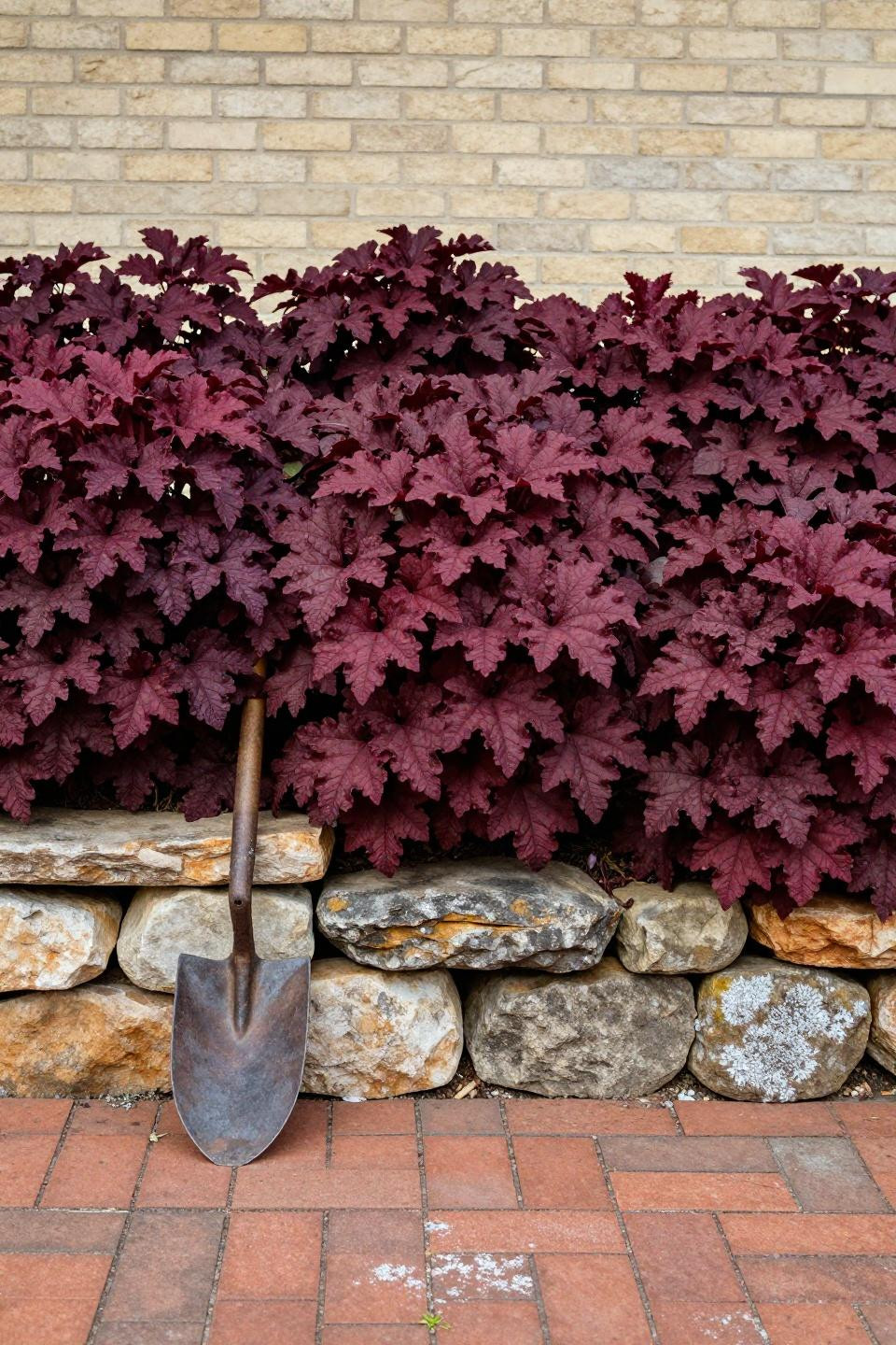Front of house landscape ideas with fieldstone retaining wall