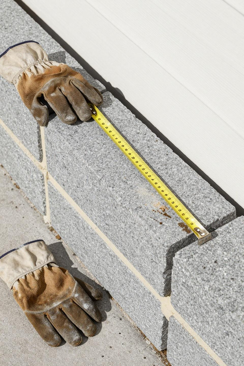 Simple landscaping front yard showing granite block construction
