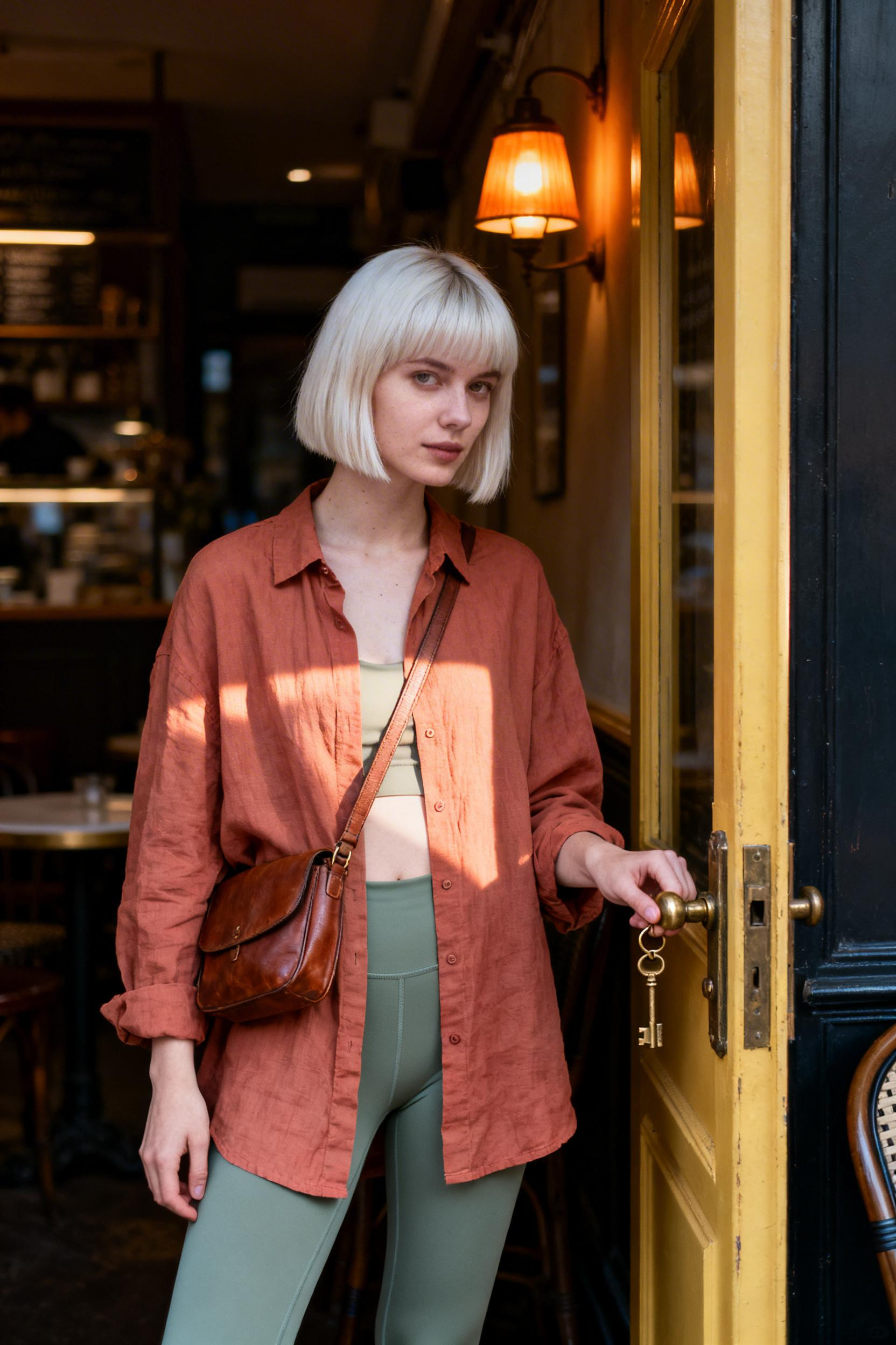Legging Outfits Fall - sage and terracotta