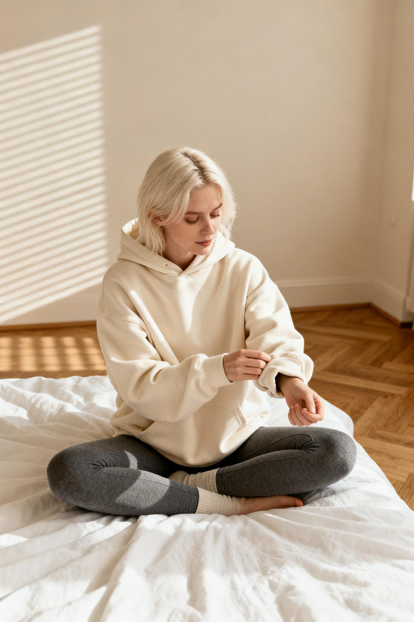 Chill Outfits - cream hoodie morning