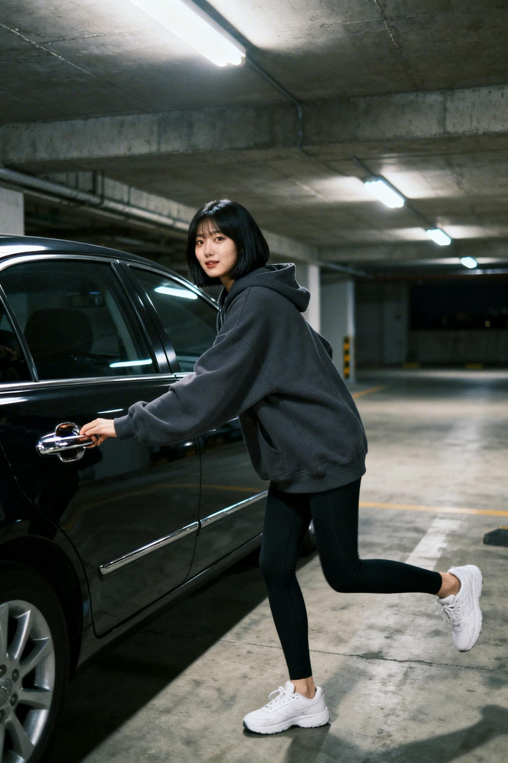 Casual Hoodie Outfit - charcoal parking structure