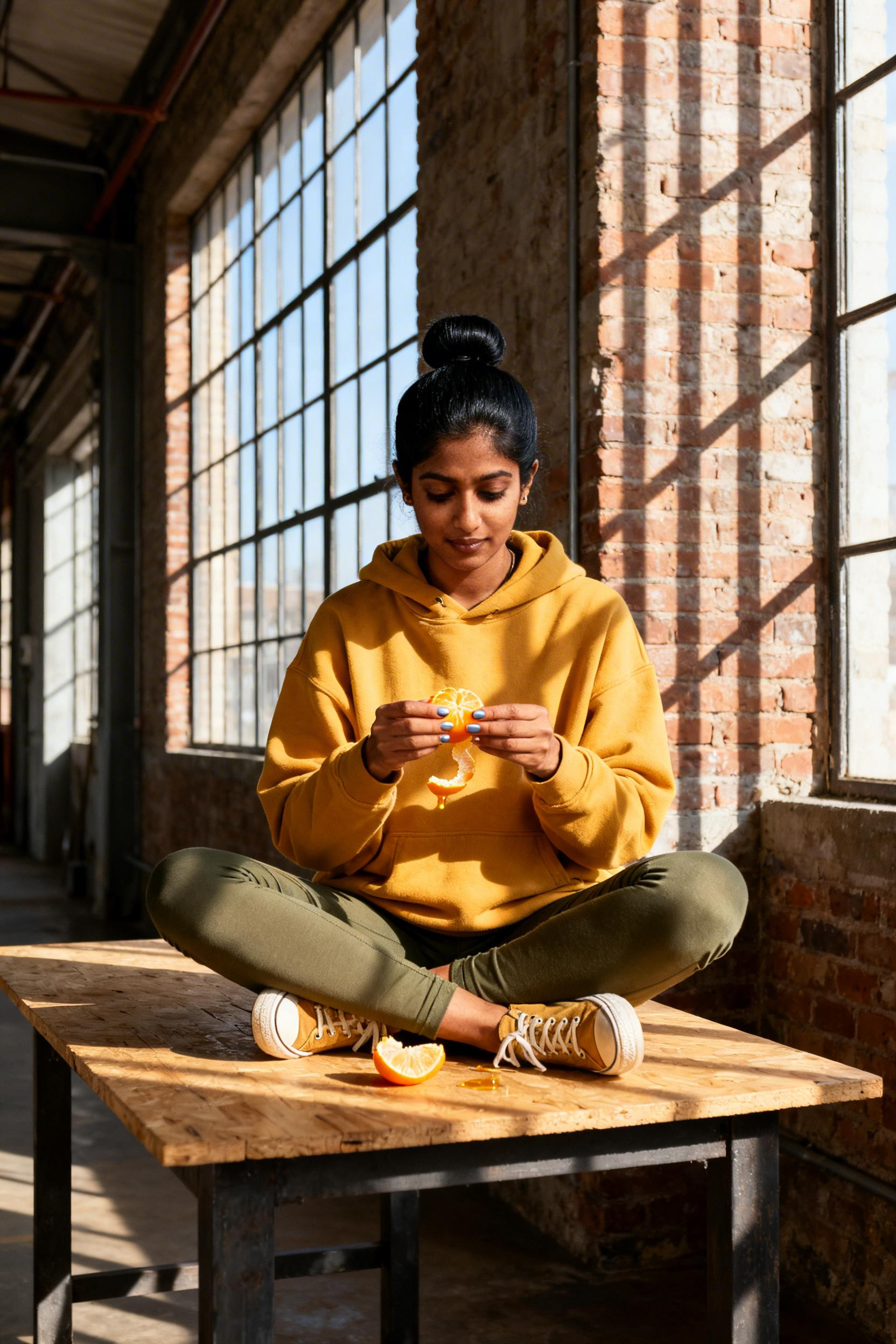 Hoodie And Sweats Outfit - mustard olive combo
