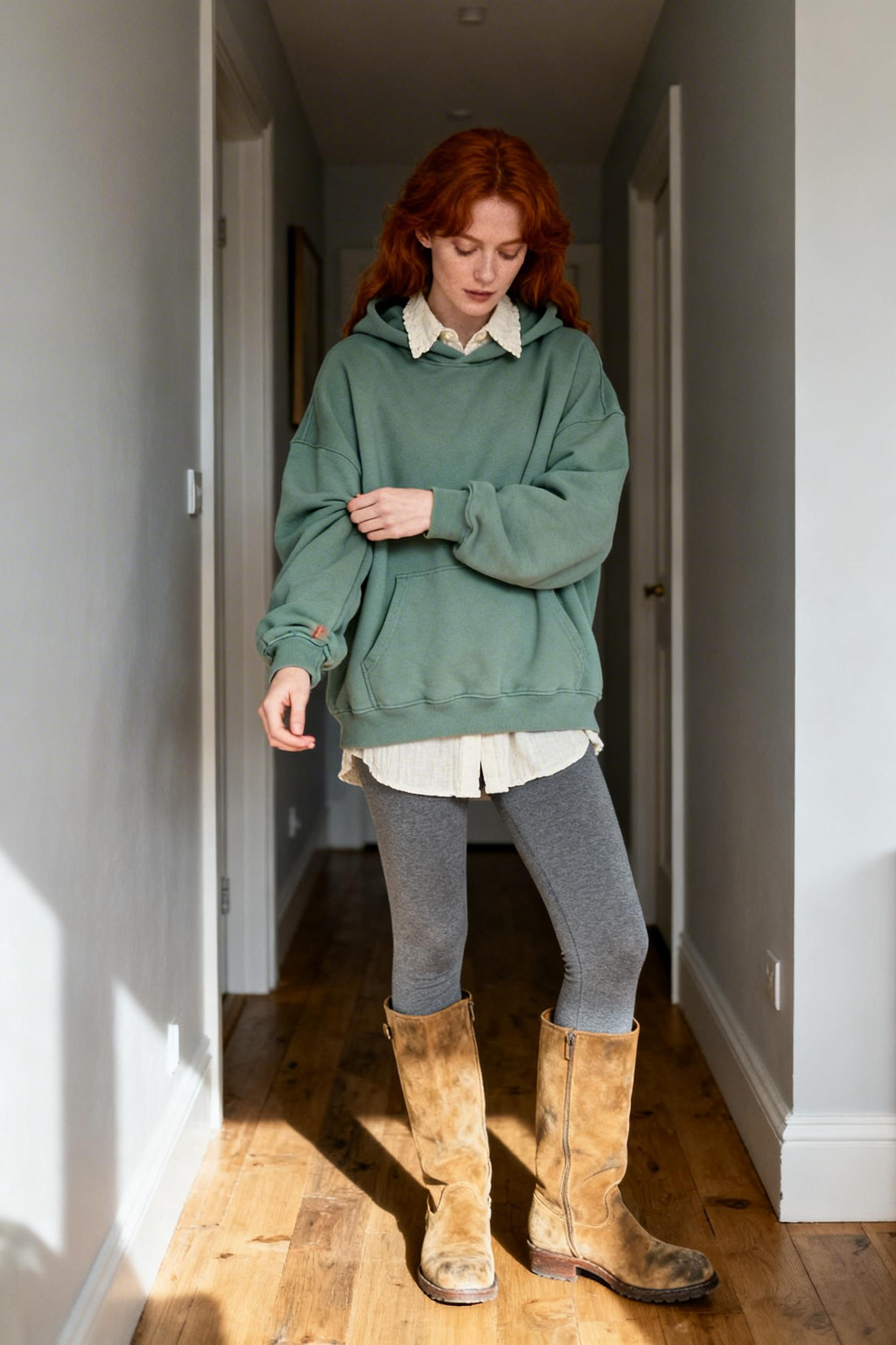 Comfy Hoodie Outfit - layered hallway style