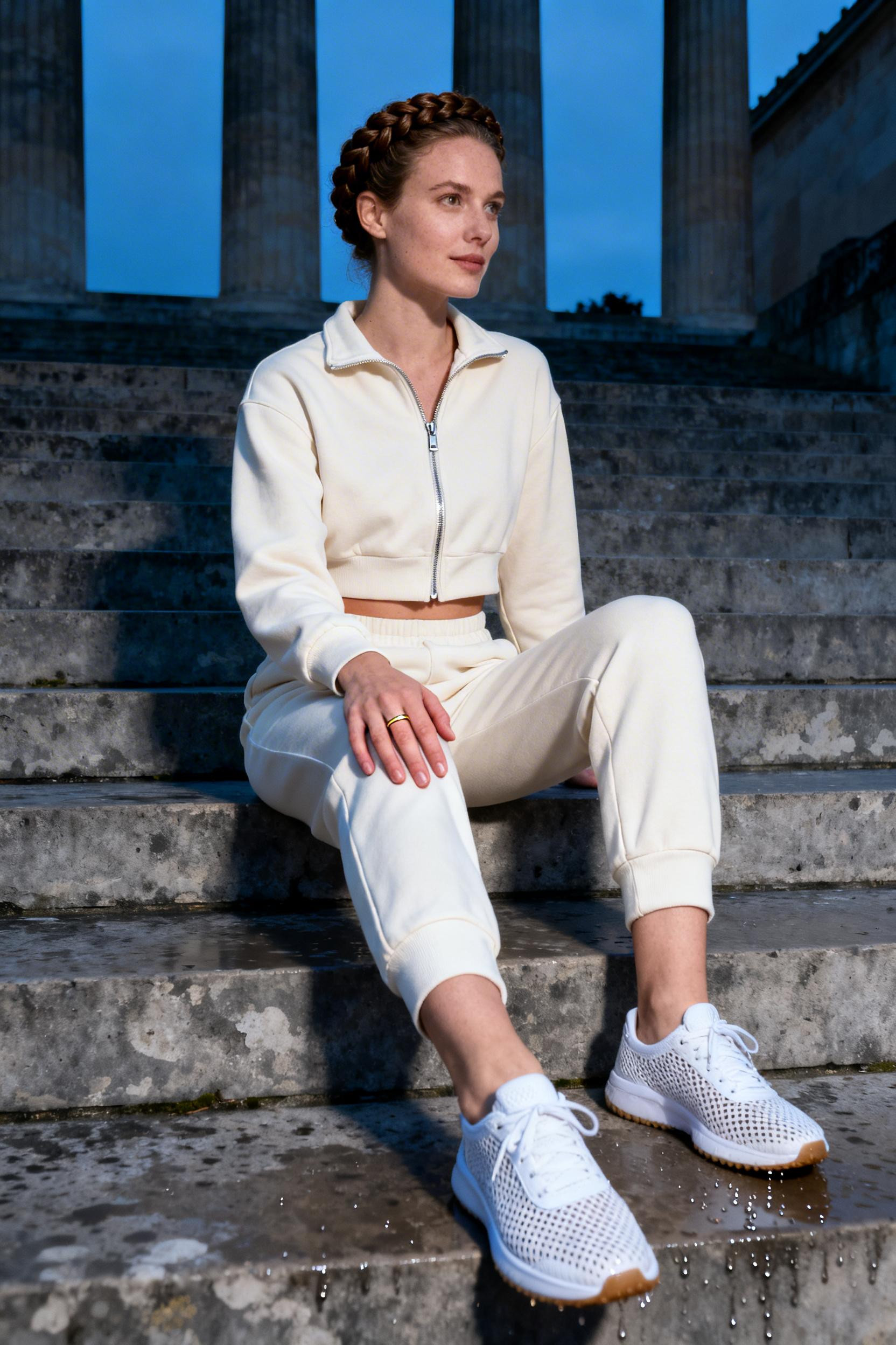 Athletic Jumpsuit Outfit - bone white athletic jumpsuit