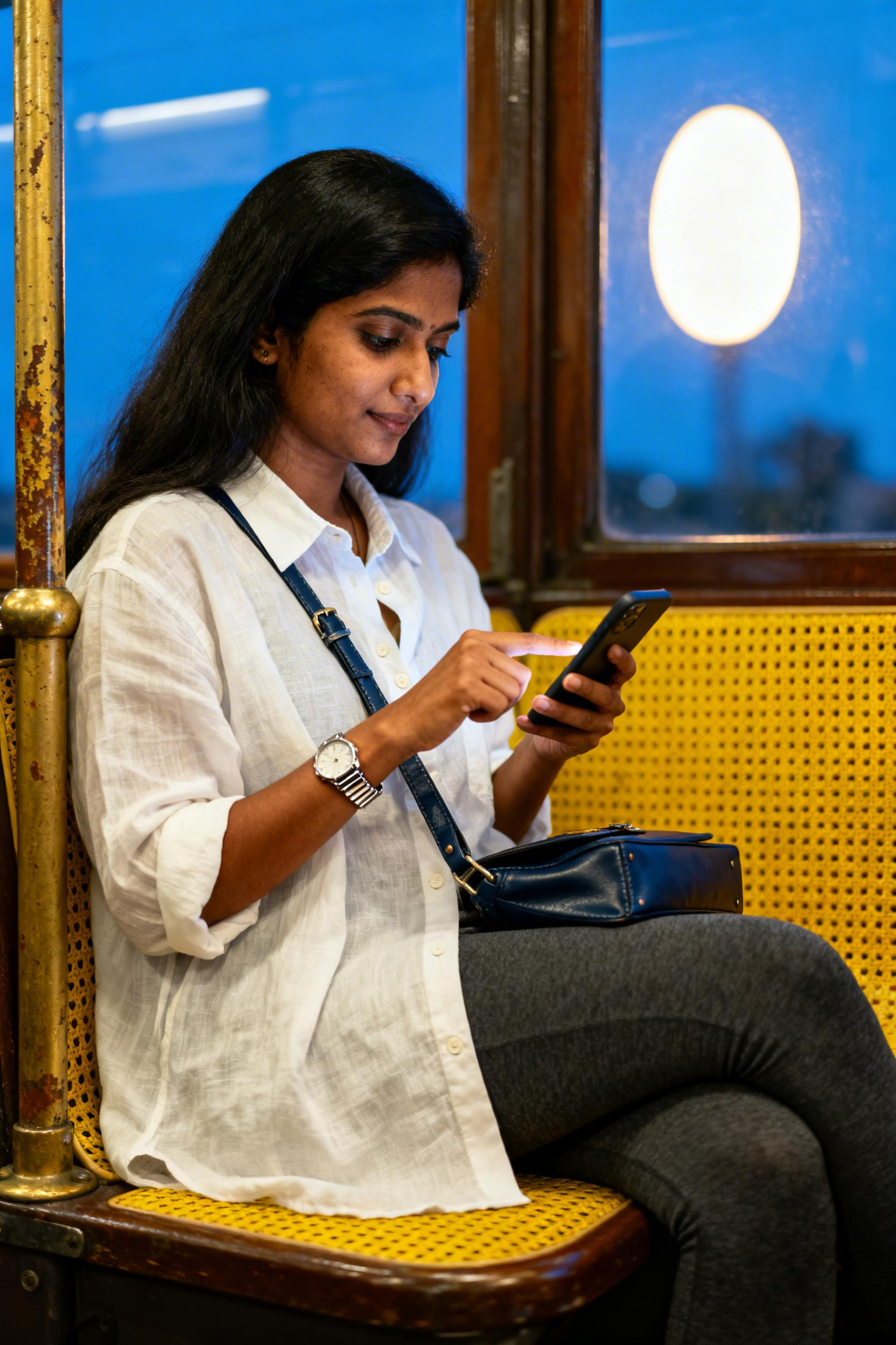 Grey leggings with oversized white linen shirt