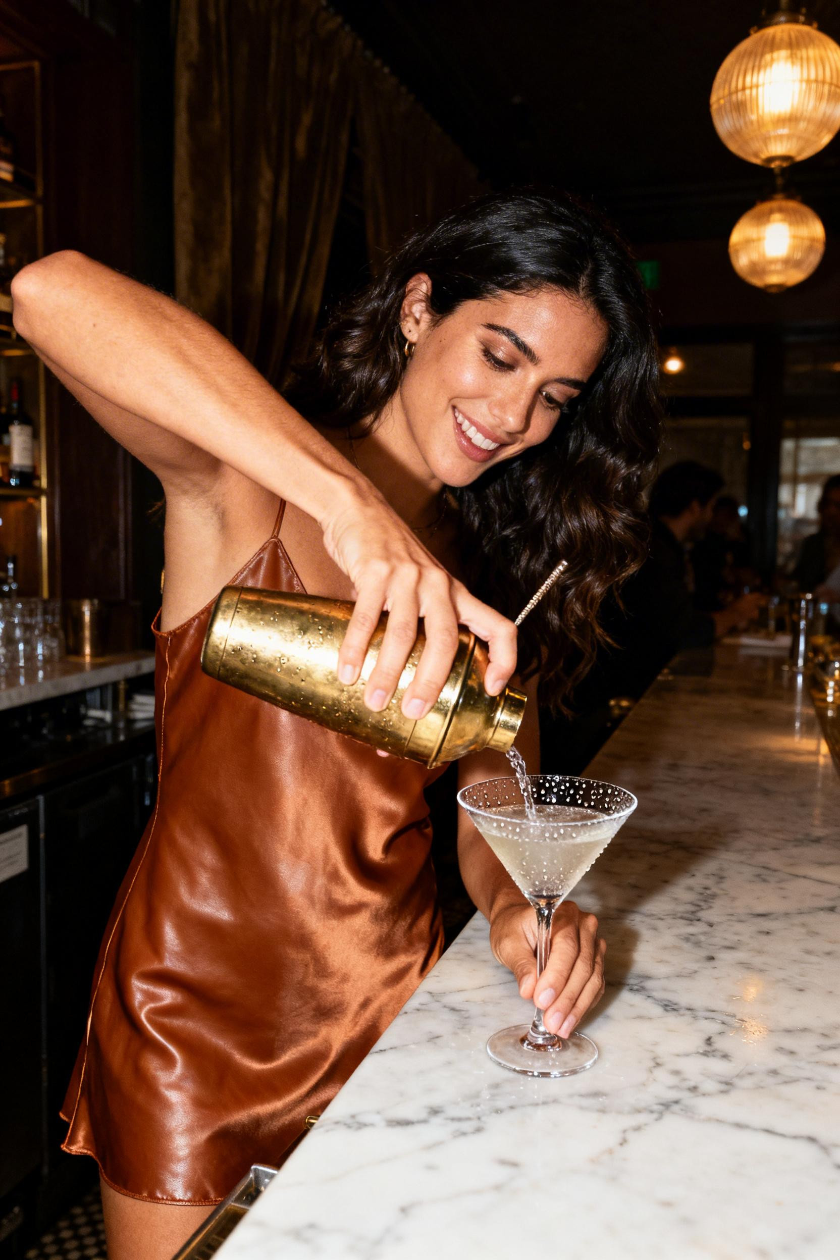 Fancy Dinner Outfit - caramel satin slip dress