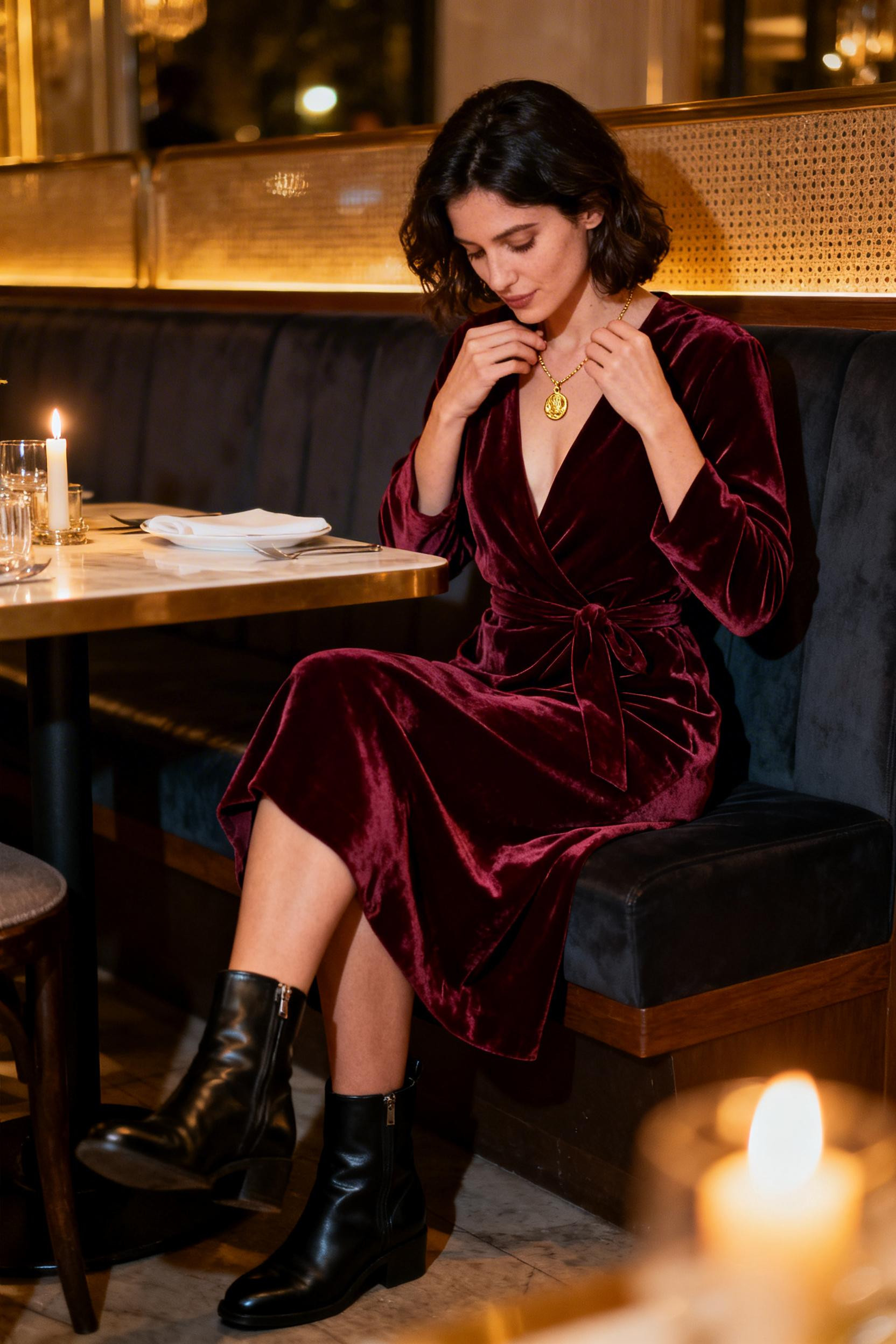 Winter Night Out Outfit Classy - burgundy velvet dress