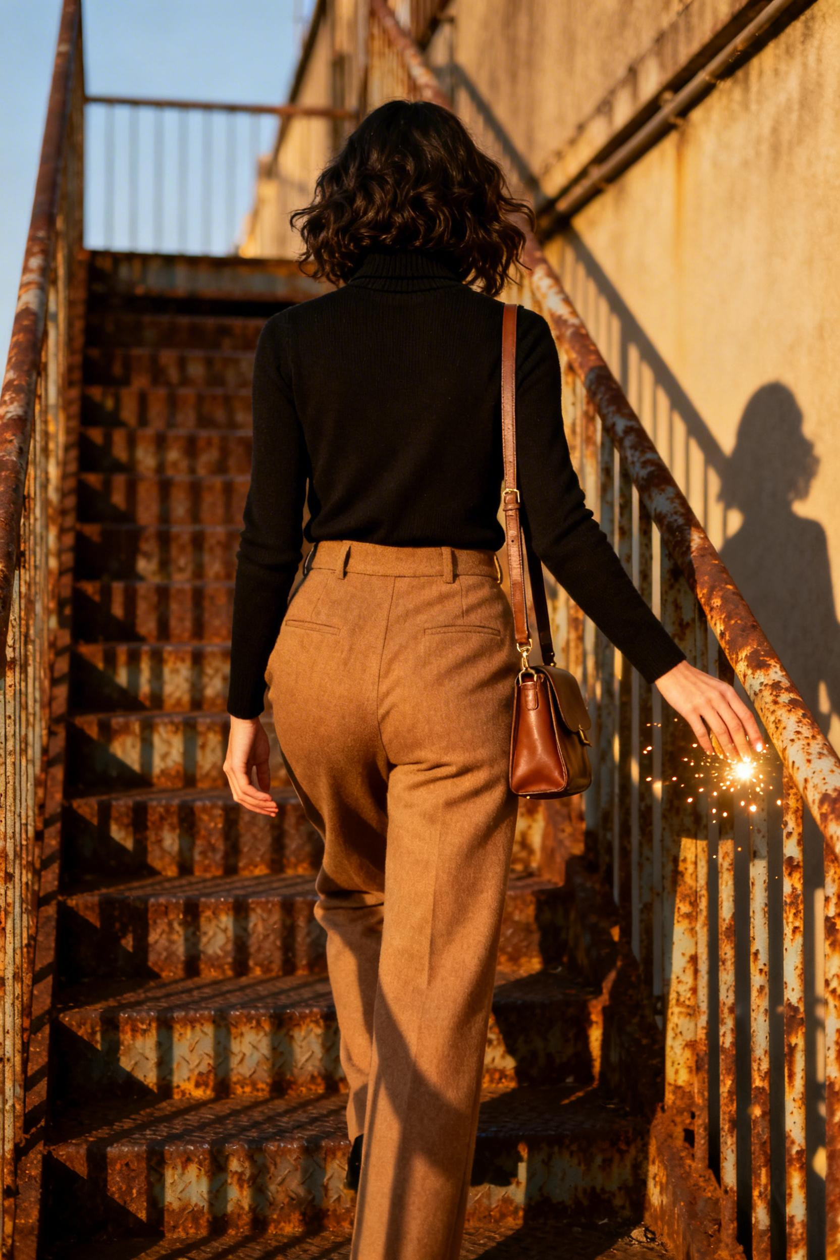 Dinner Date Night Outfit - black turtleneck camel trousers