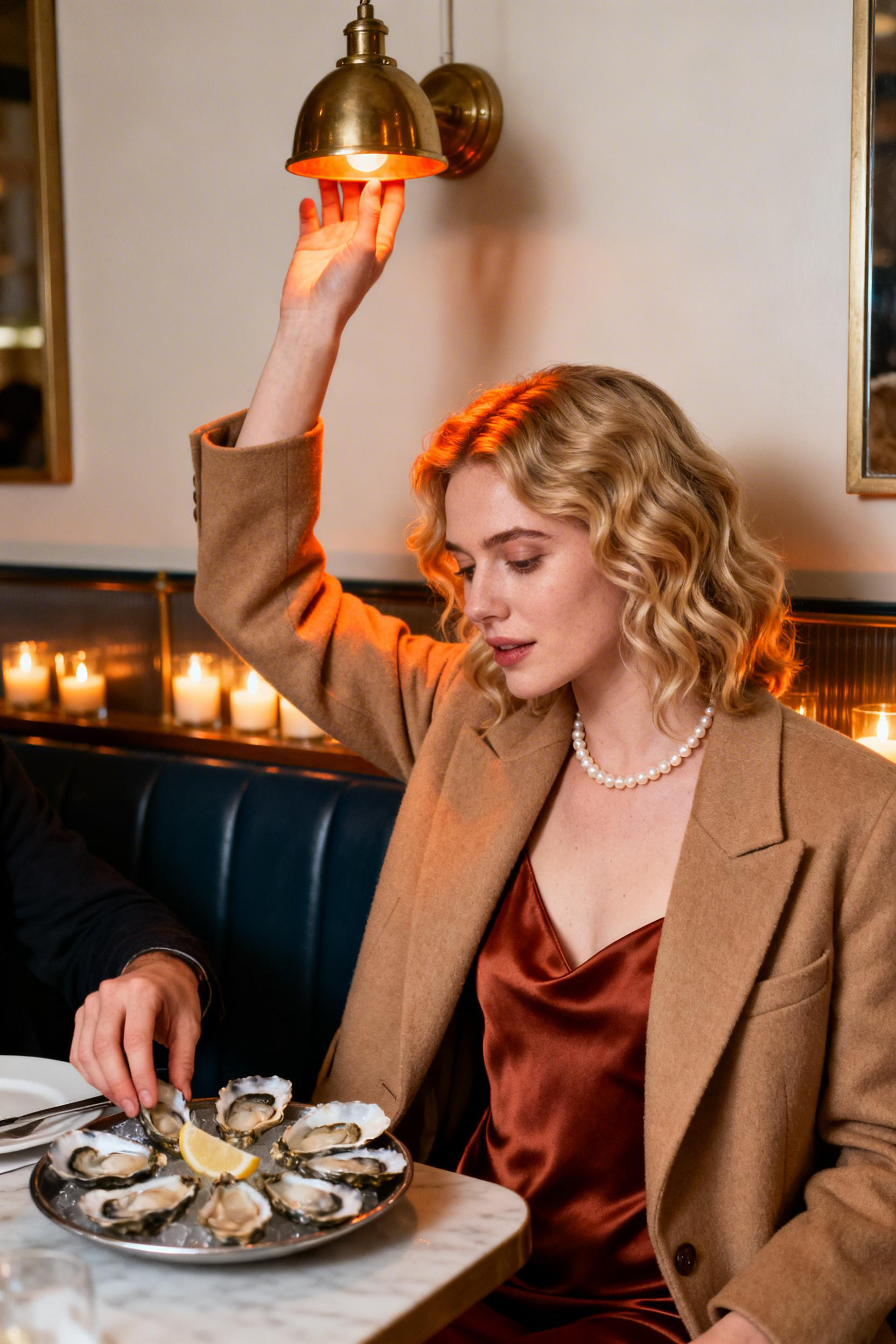 Date Night Outfit Classy - camel coat rust dress