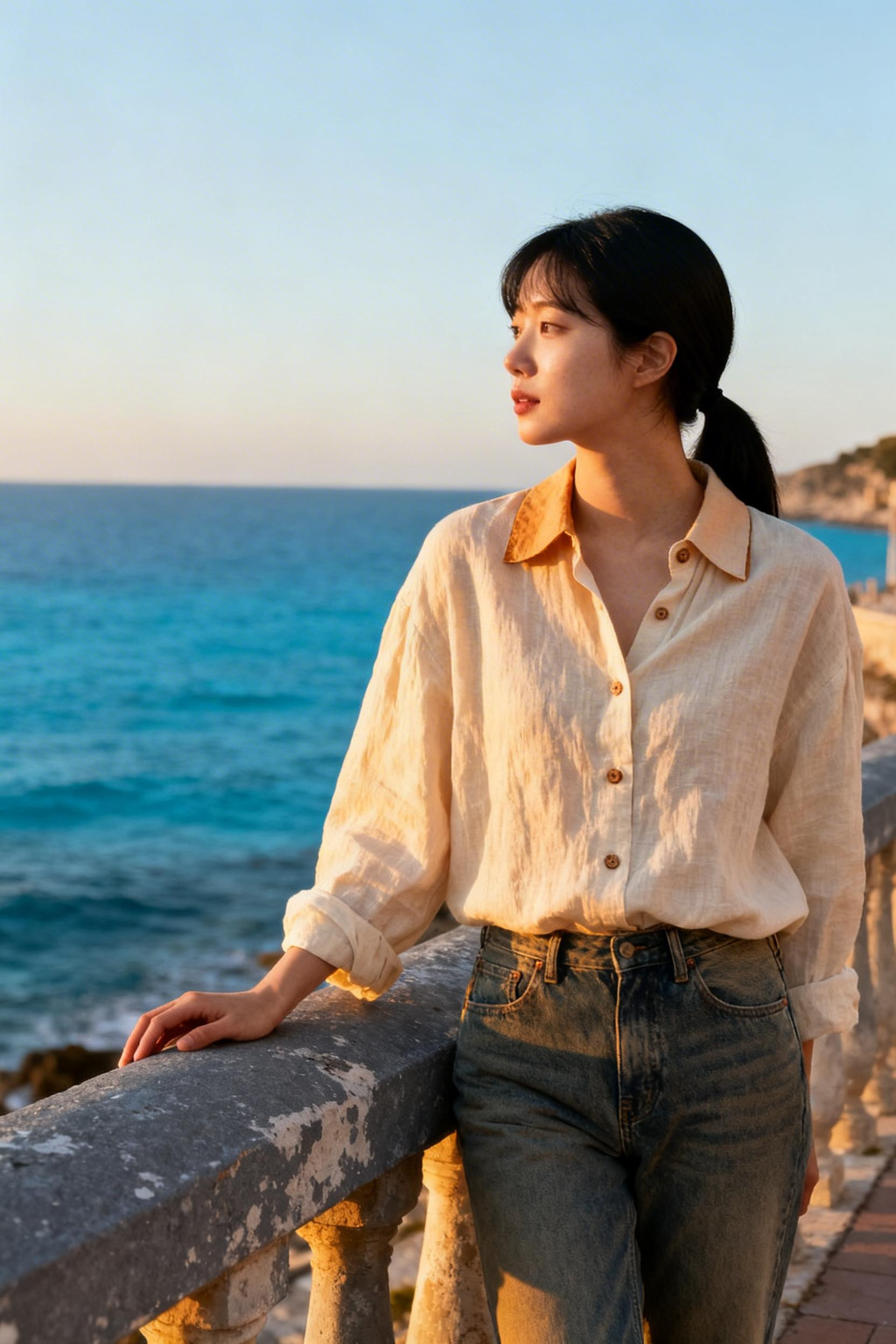 First Date Outfit Night - cream linen shirt vintage jeans