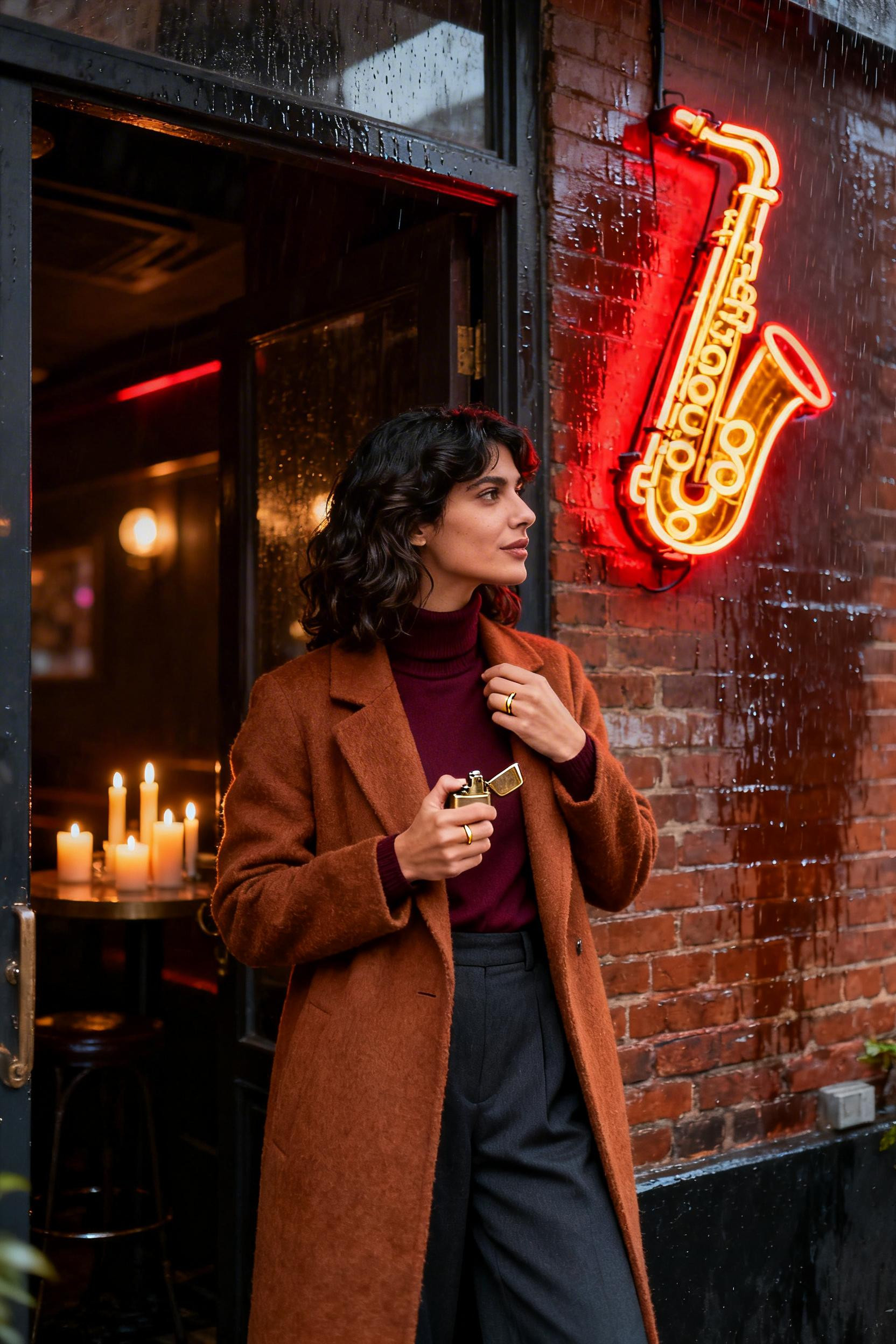 Datenight Fall Outfits - caramel coat burgundy turtleneck