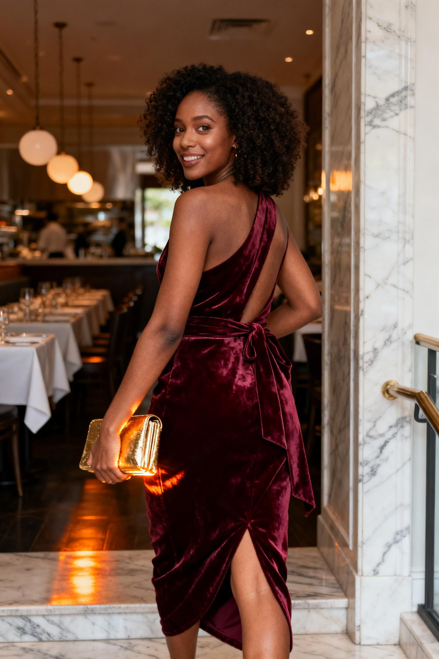 Club outfits black women - burgundy velvet wrap dress