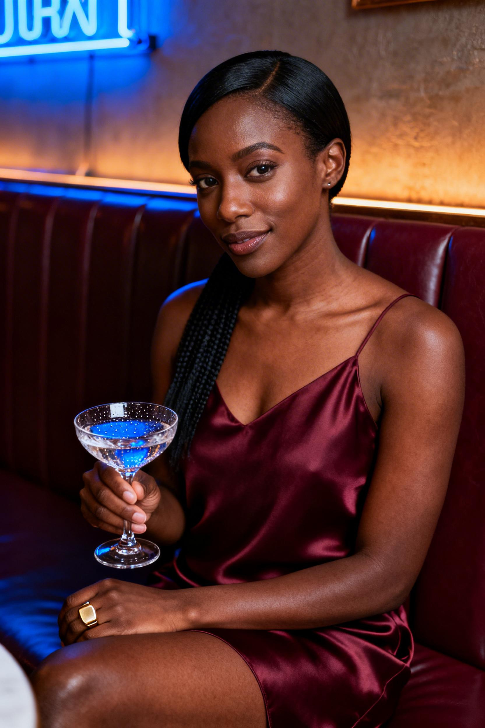 First date outfit black women - wine satin slip dress