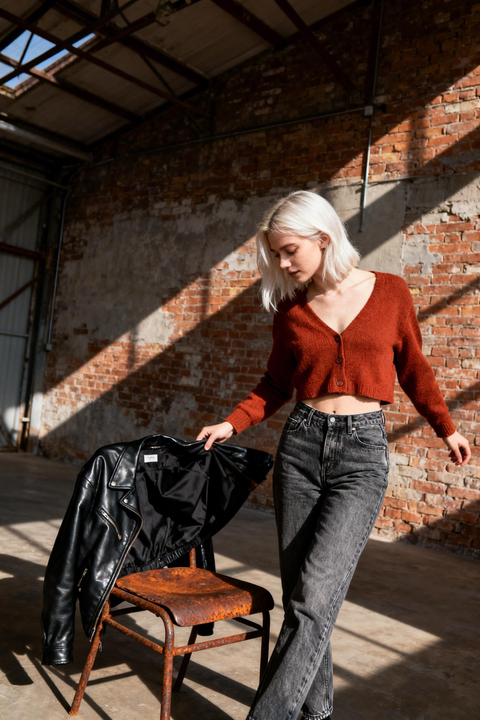 Simple Date Night Outfit - terracotta cardigan jeans
