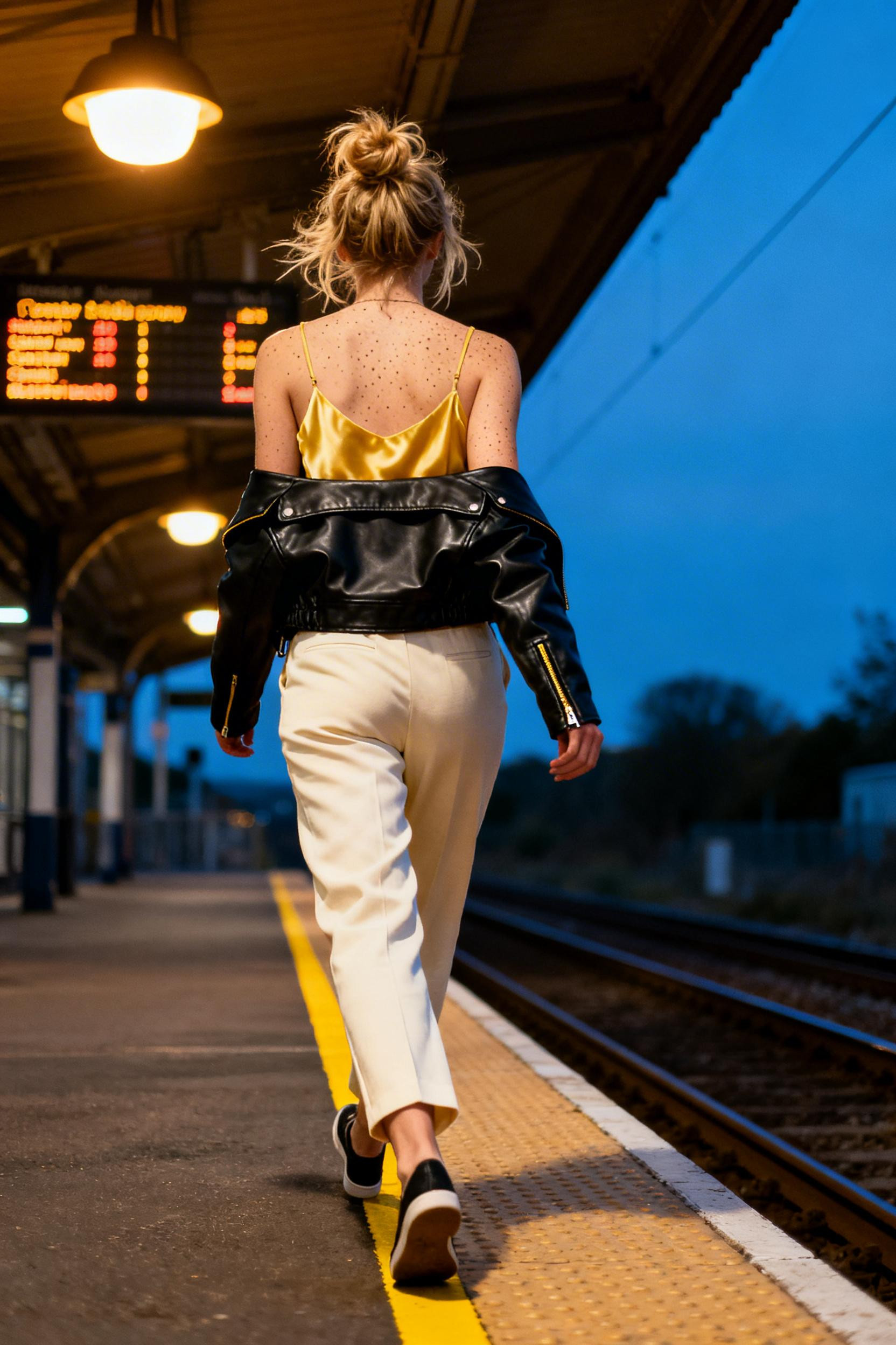 Date Night Looks Casual - leather jacket yellow cami