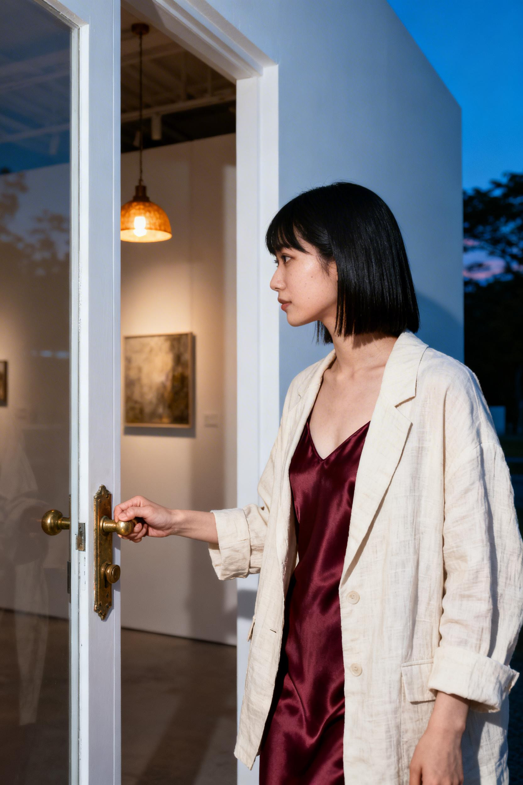 Outfit Ideas Date Night Casual - burgundy dress cream blazer