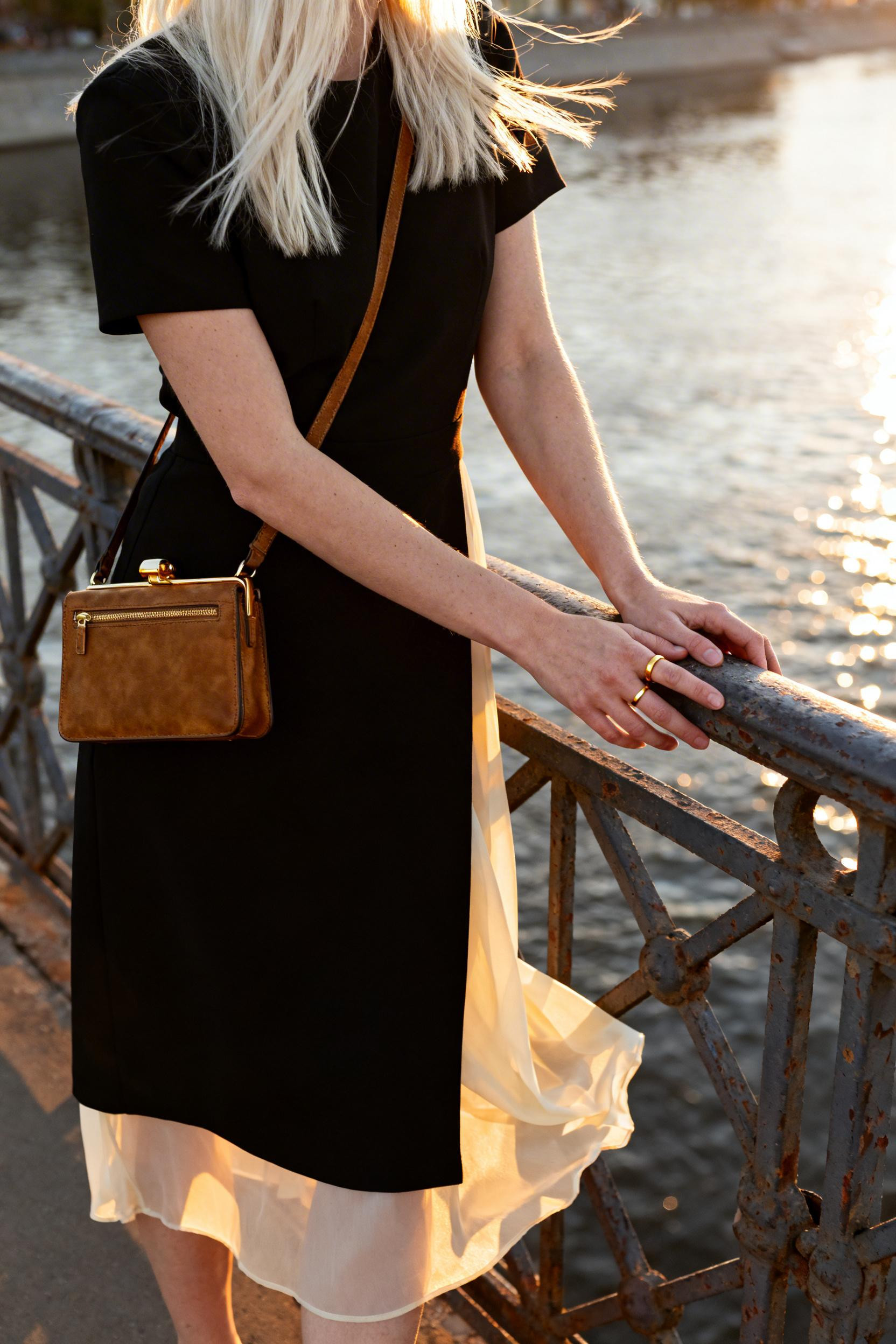 Dressy Date Night Outfit - black midi dress overlay