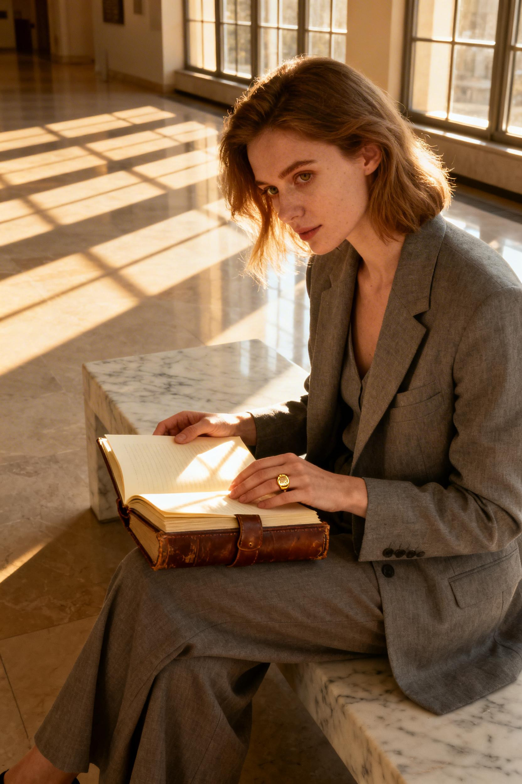 First Date Night Outfit - grey blazer wide-leg pants