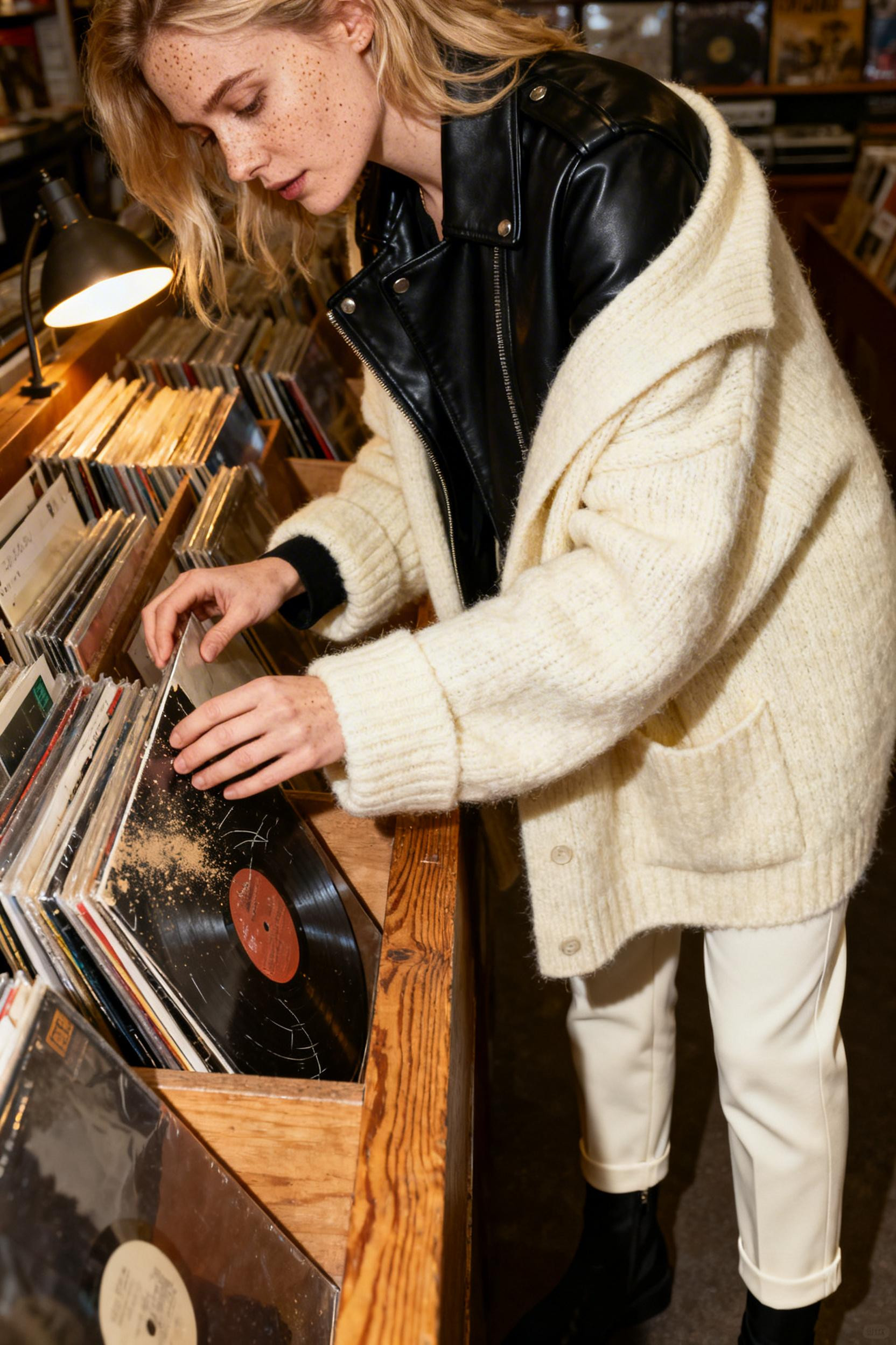Date Night Inspo Outfit - cream cardigan leather jacket
