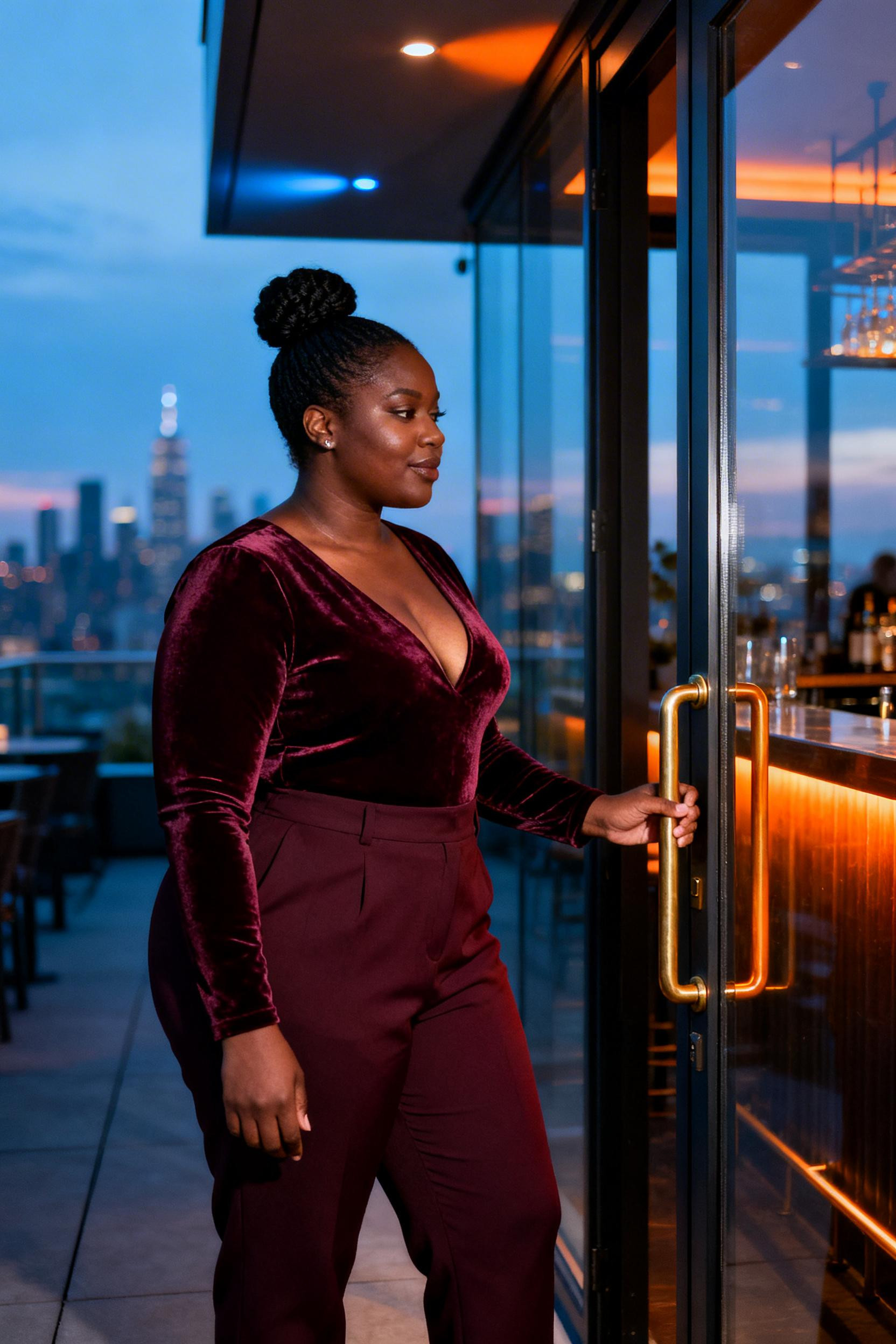 Plus Size Birthday Outfits - burgundy velvet bodysuit