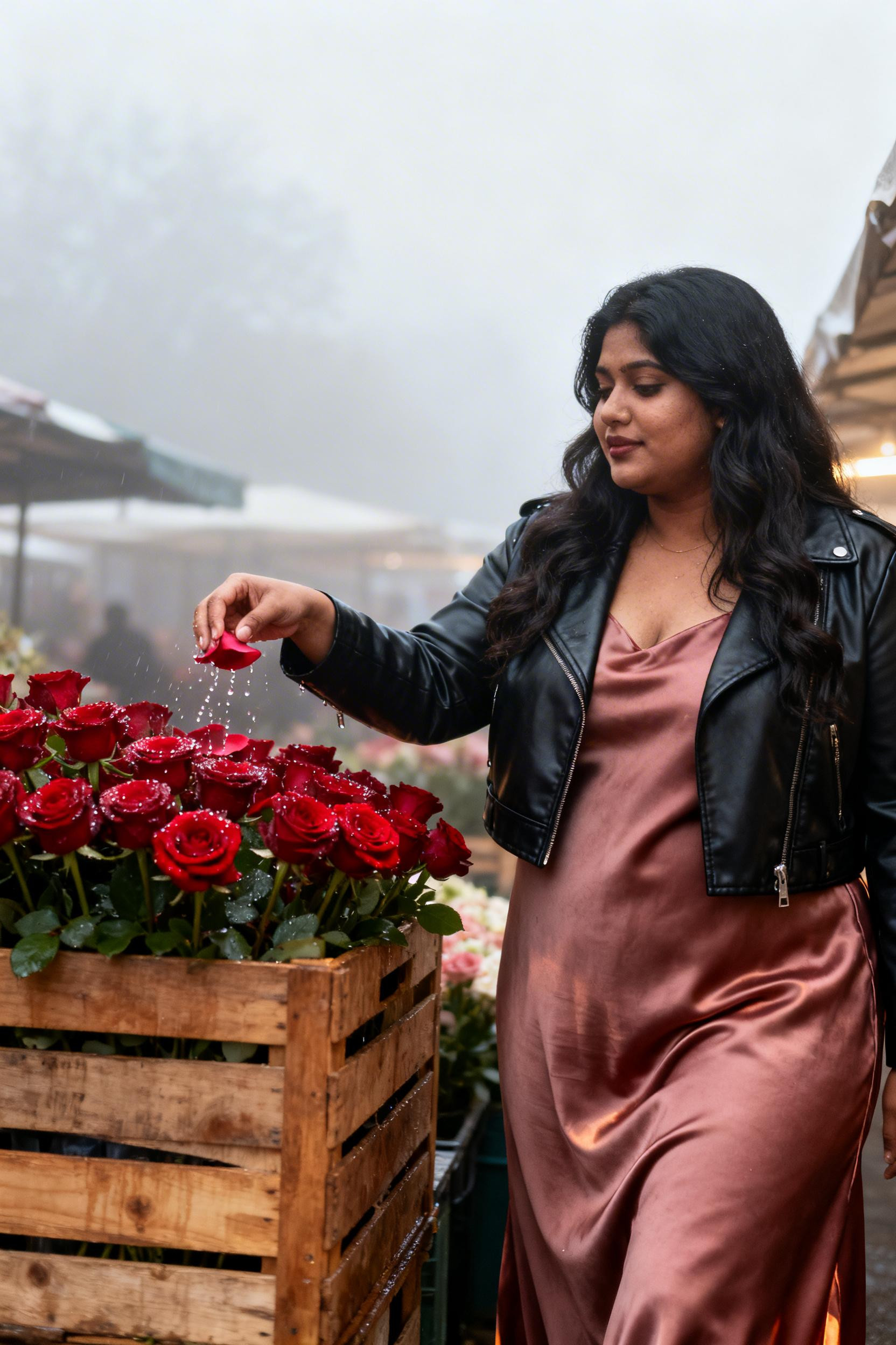 Casual Date Night Outfit - rose slip dress leather jacket