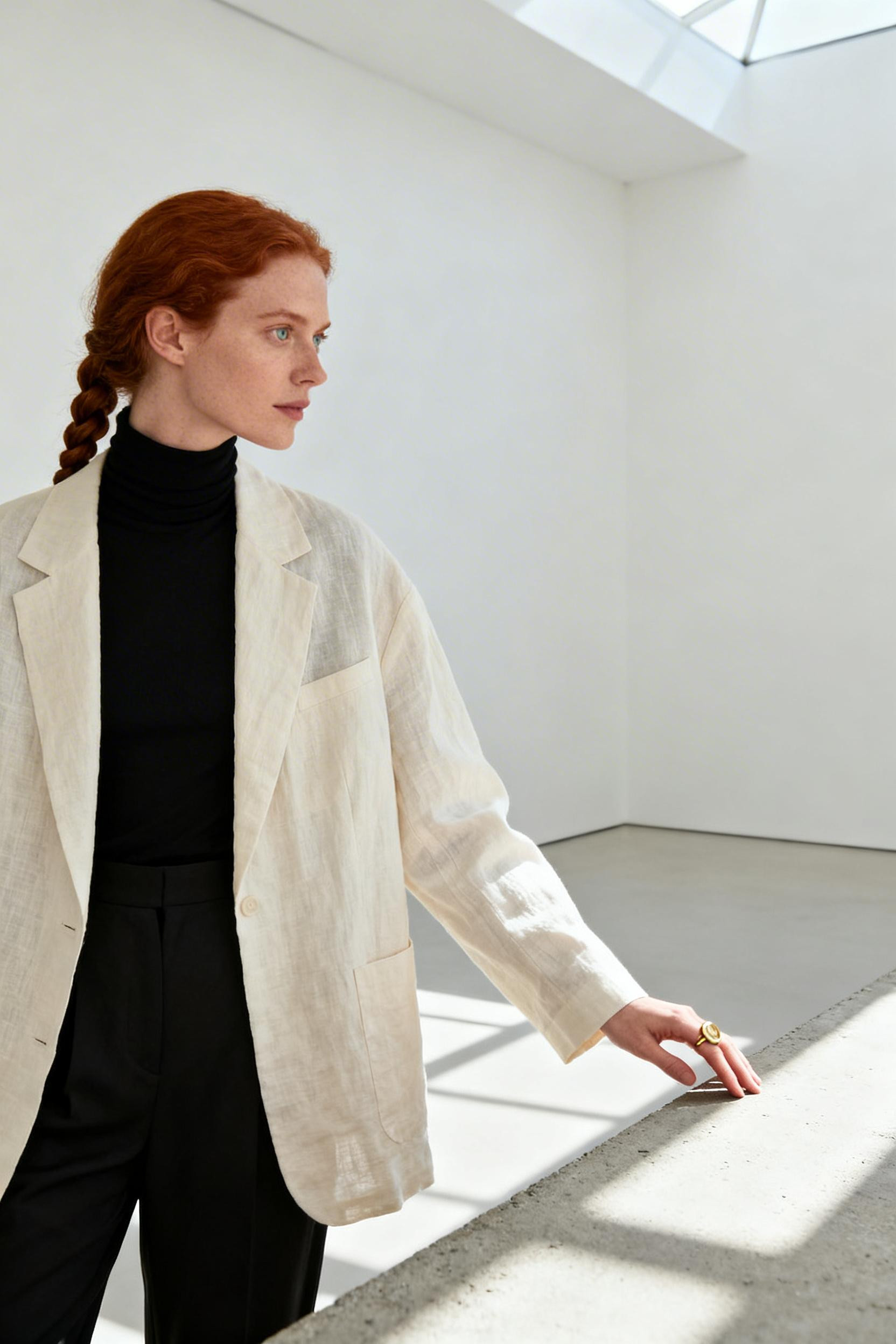 First Date Ideas Outfit - cream blazer black turtleneck