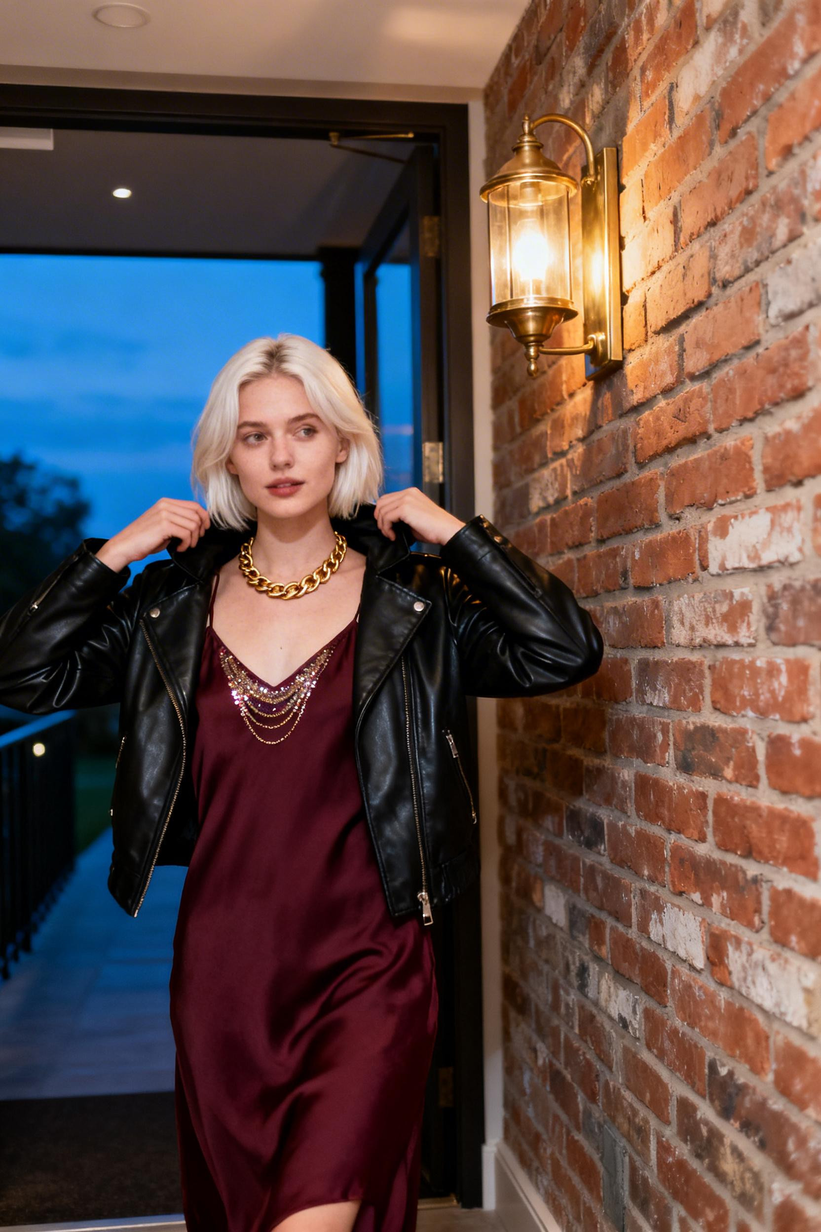 Baddie Bar Outfit - slip dress leather jacket