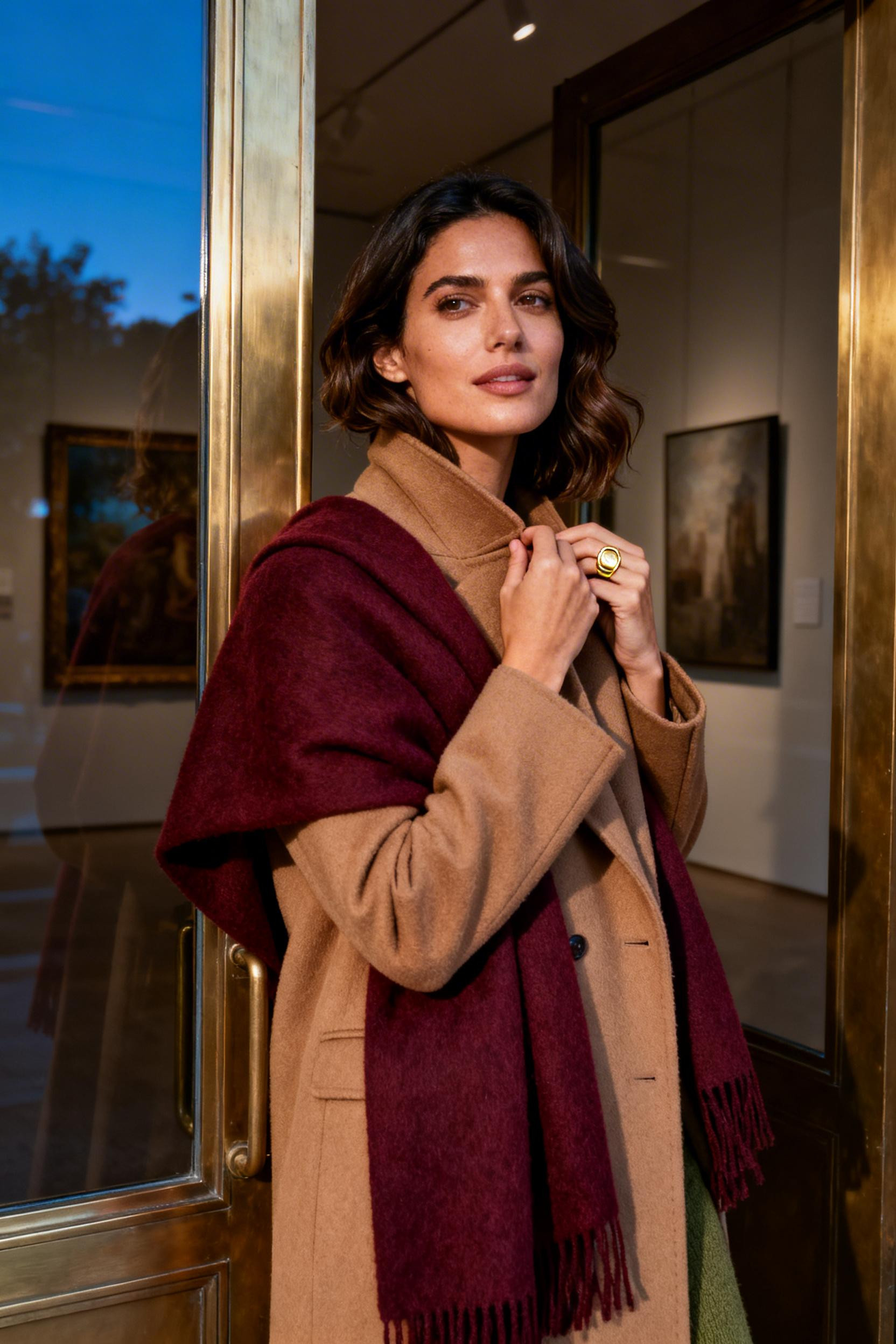Winter Date Night Outfit Classy - burgundy wrap camel coat