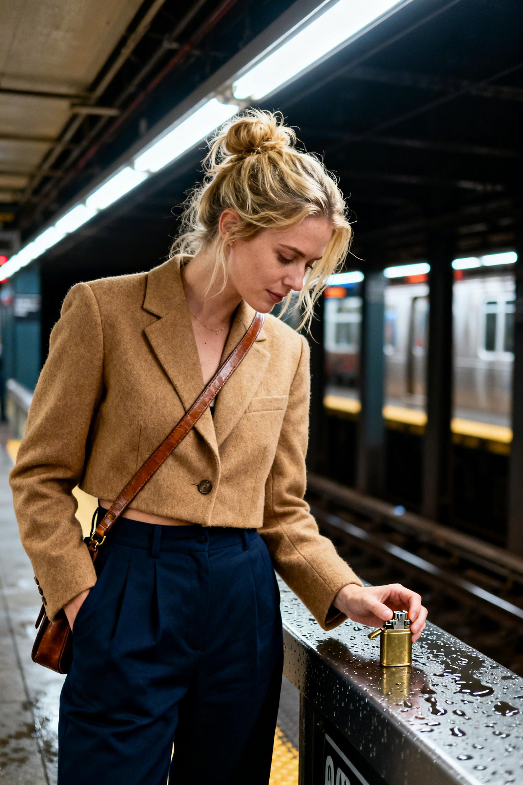 Date Night Looks - camel blazer navy trousers