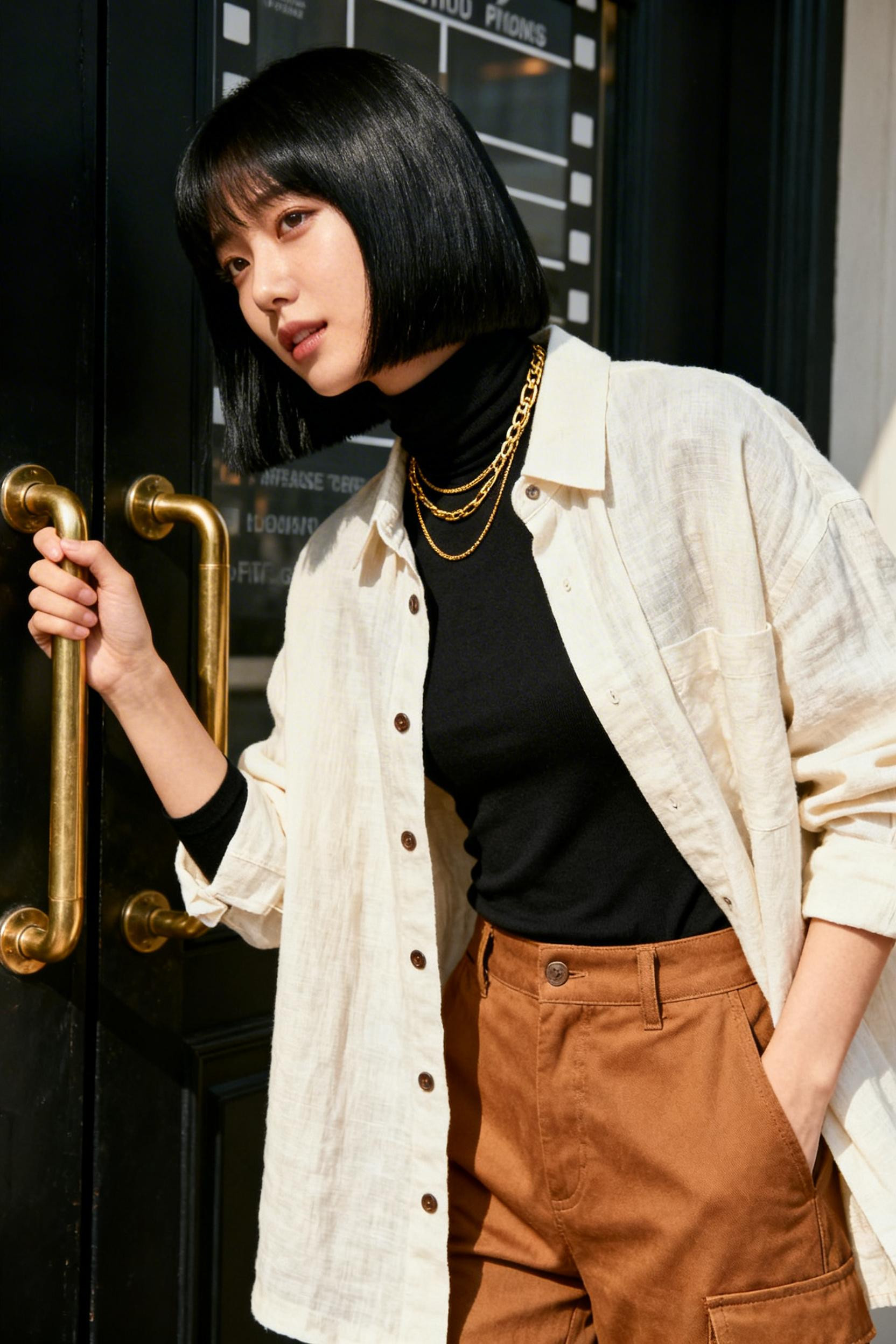 Cute Movie Date Outfits - cream linen black turtleneck