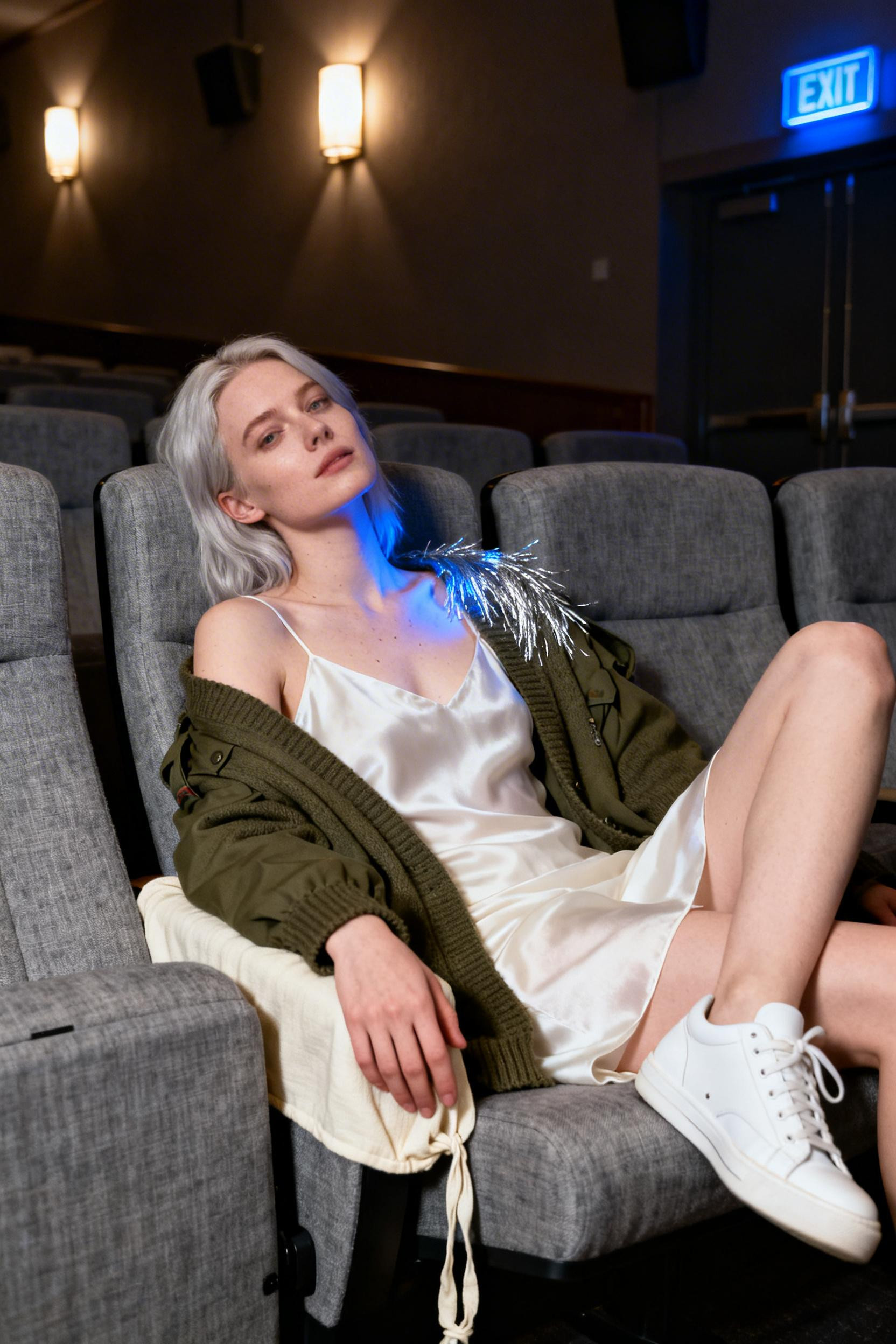Night Club Fits - olive military cardigan slip dress